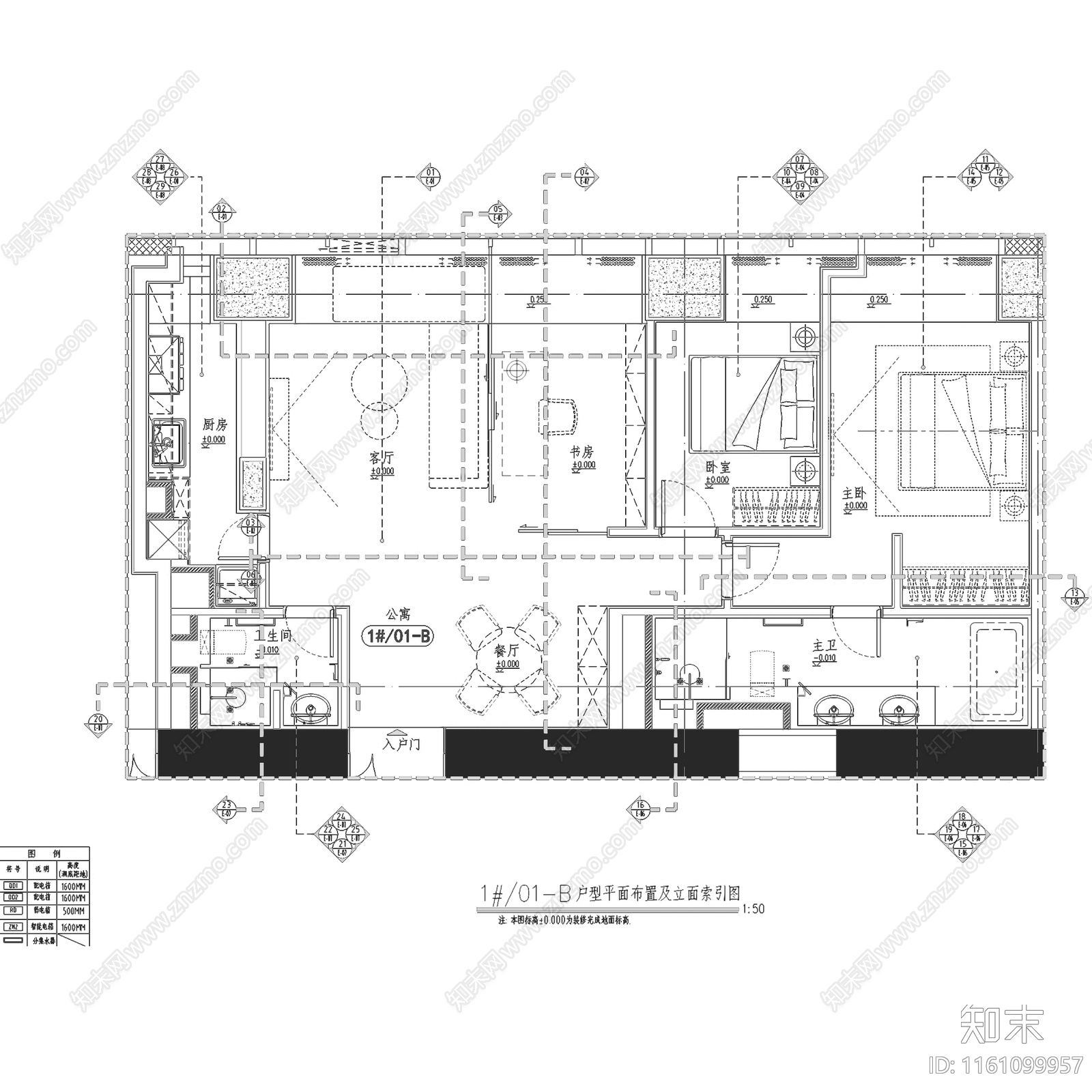 现代轻奢北京万科通州核心区大都会滨江公寓室内家装cad施工图下载【ID:1161099957】