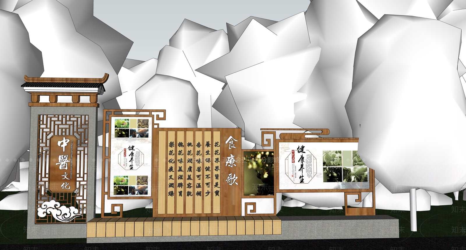 新中式中医学医药文化宣传栏SU模型下载【ID:1161101848】