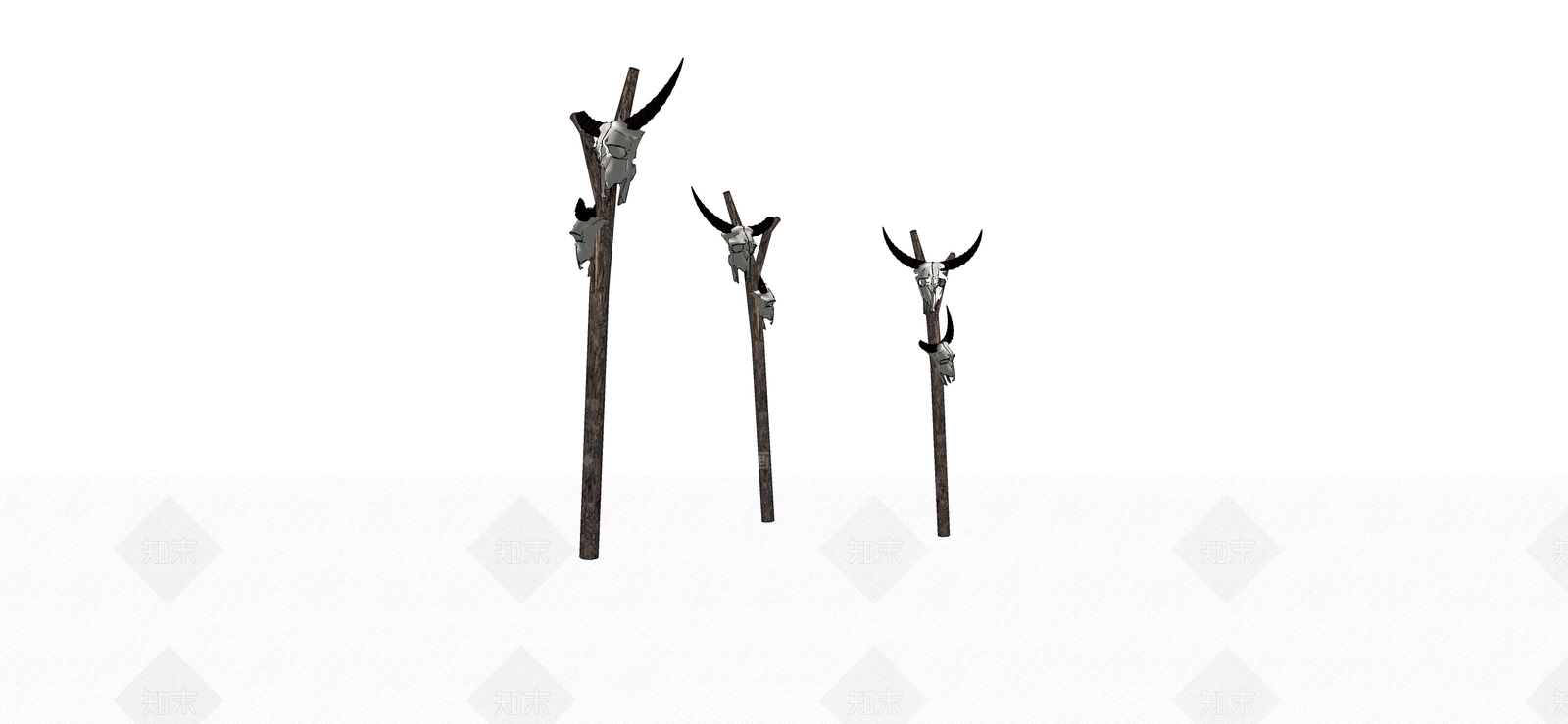 现代牛角雕塑小品SU模型下载【ID:1161103871】