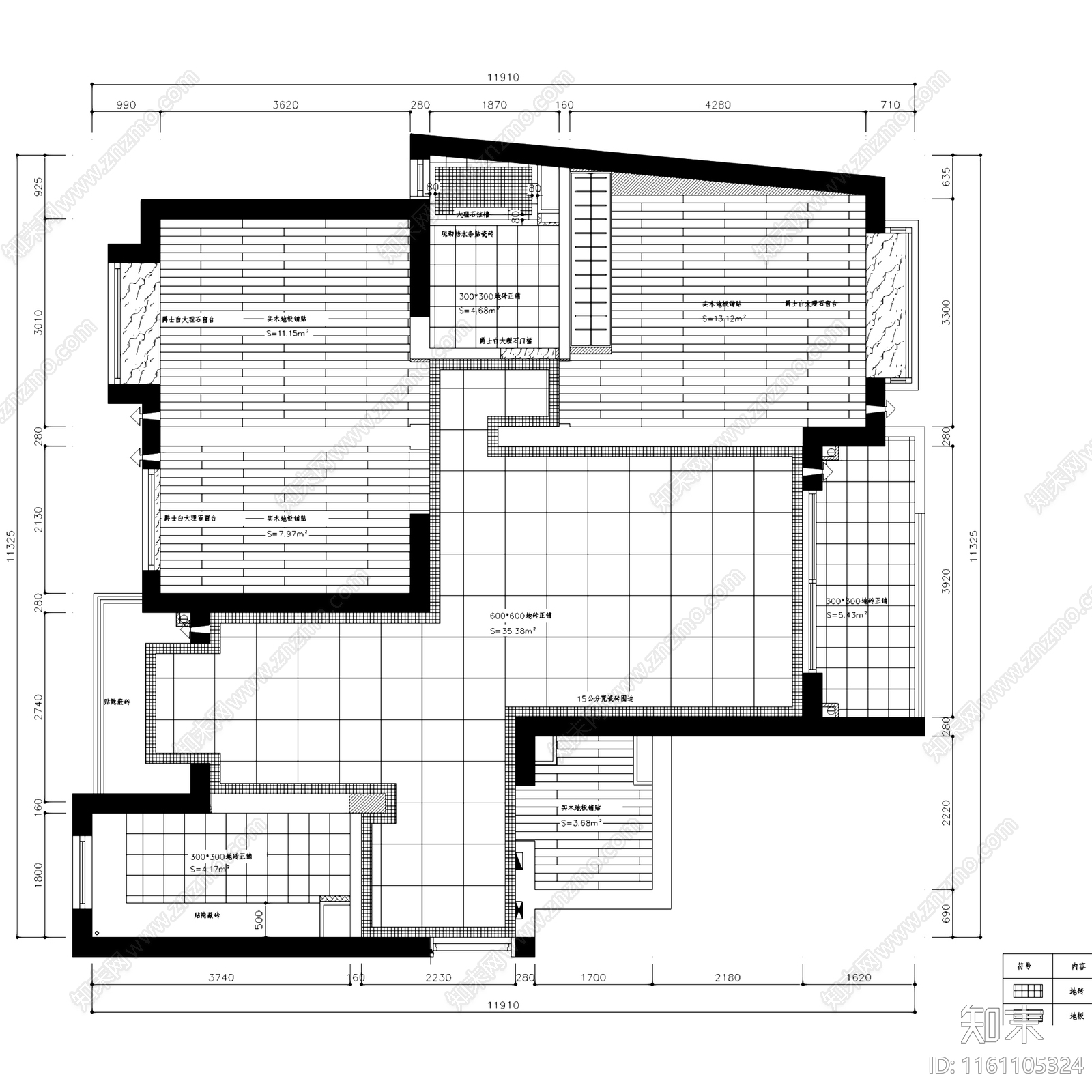 简欧北欧宏润国际花园三室两厅一卫平层室内家装cad施工图下载【ID:1161105324】