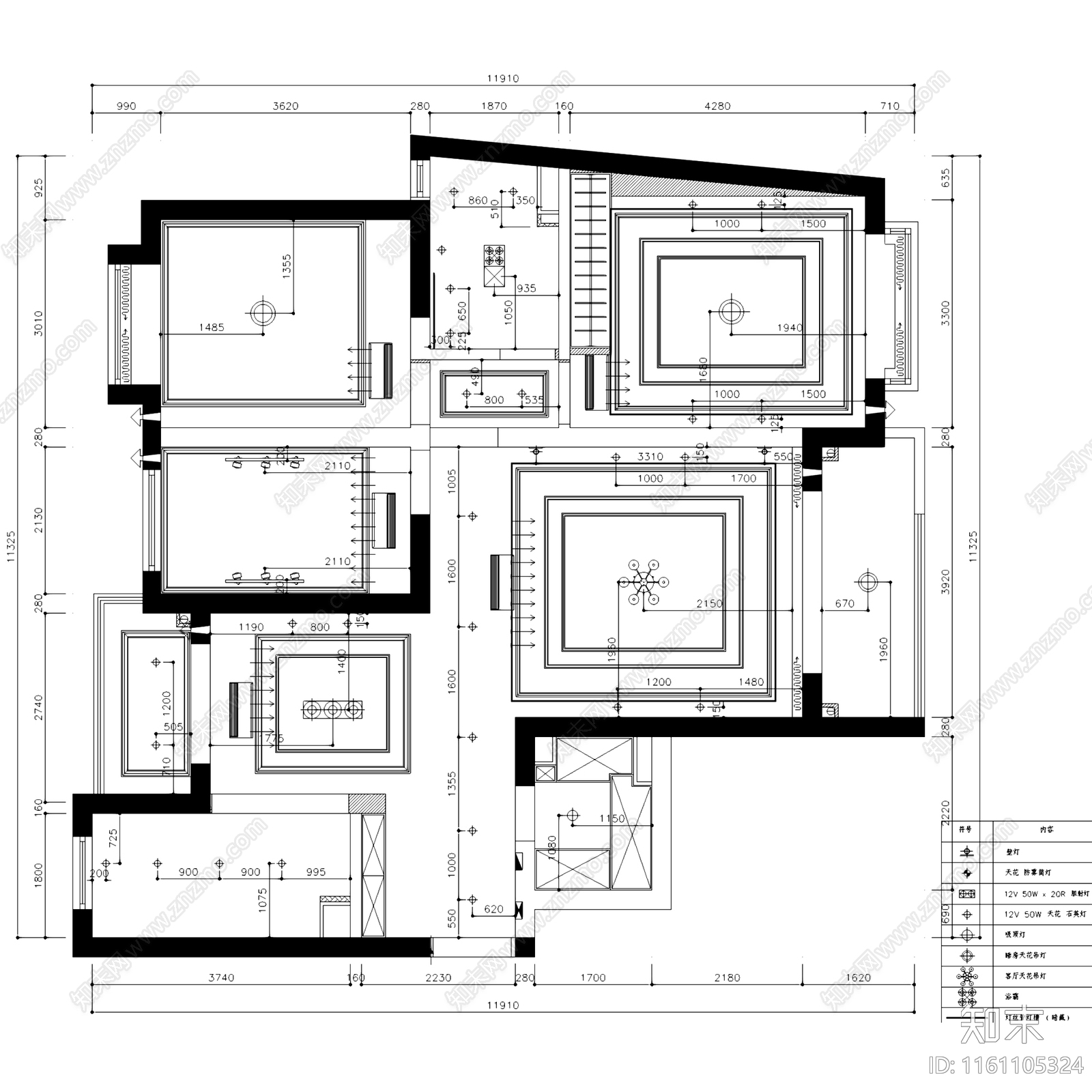 简欧北欧宏润国际花园三室两厅一卫平层室内家装cad施工图下载【ID:1161105324】