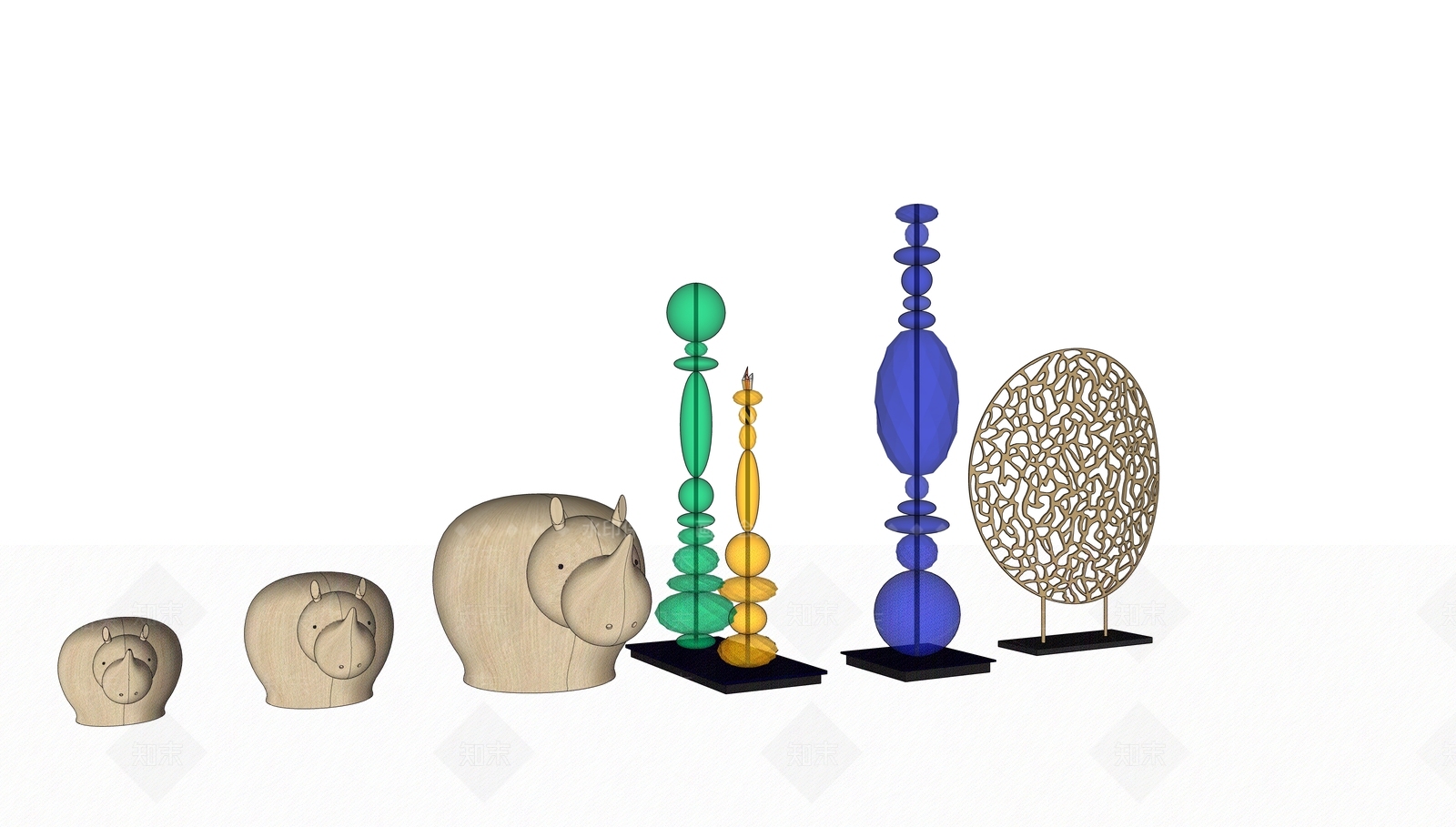 现代装饰摆件雕塑犀牛SU模型下载【ID:1161106311】