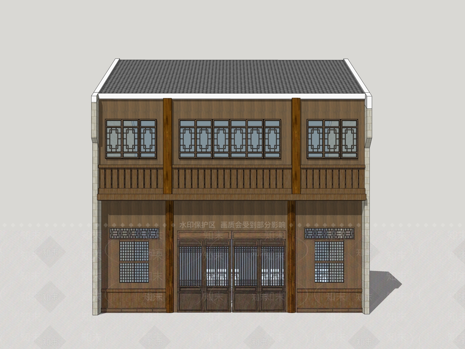 新中式商业建筑SU模型下载【ID:1161109772】