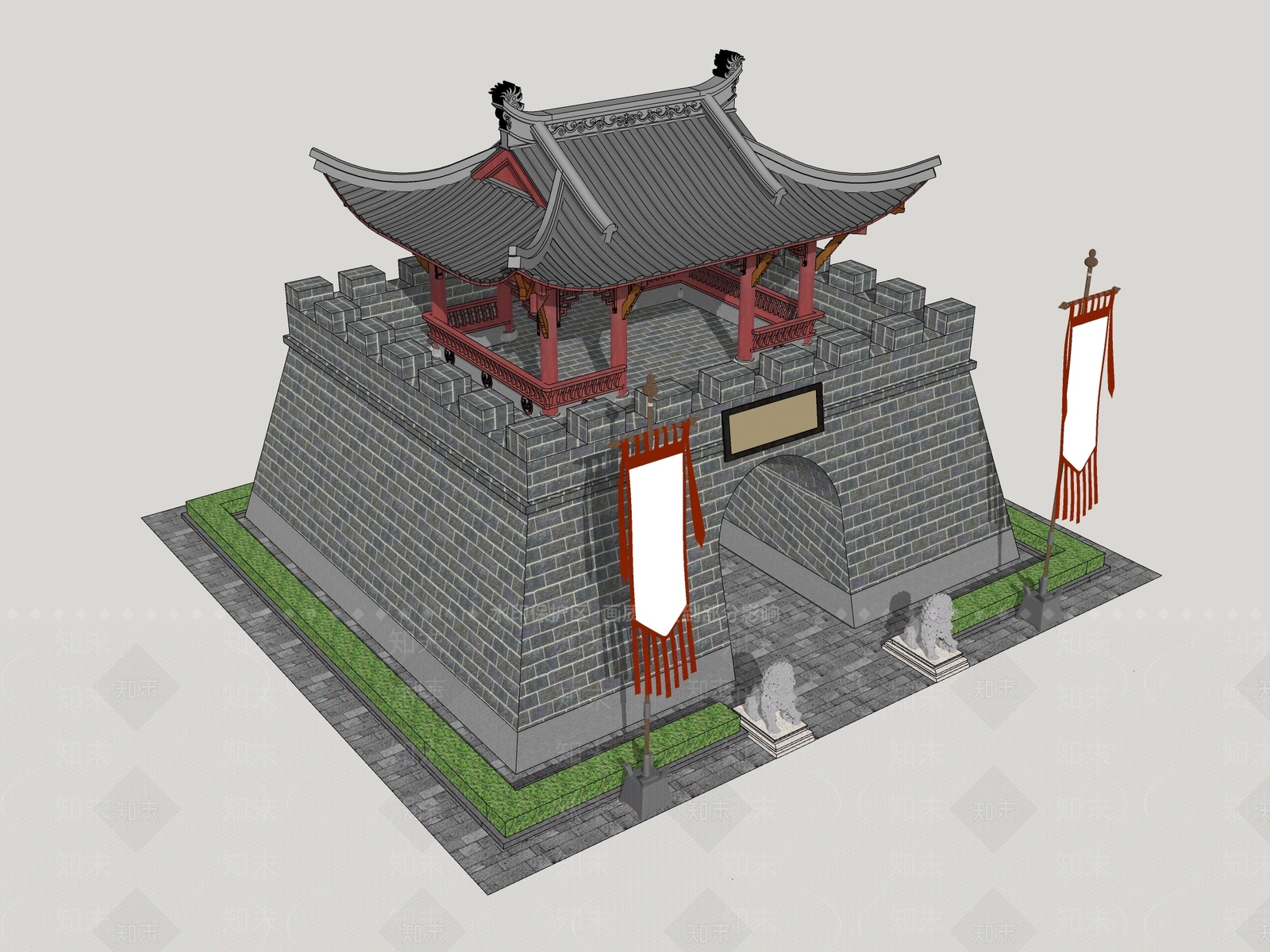 中式城门楼SU模型下载【ID:1161110113】