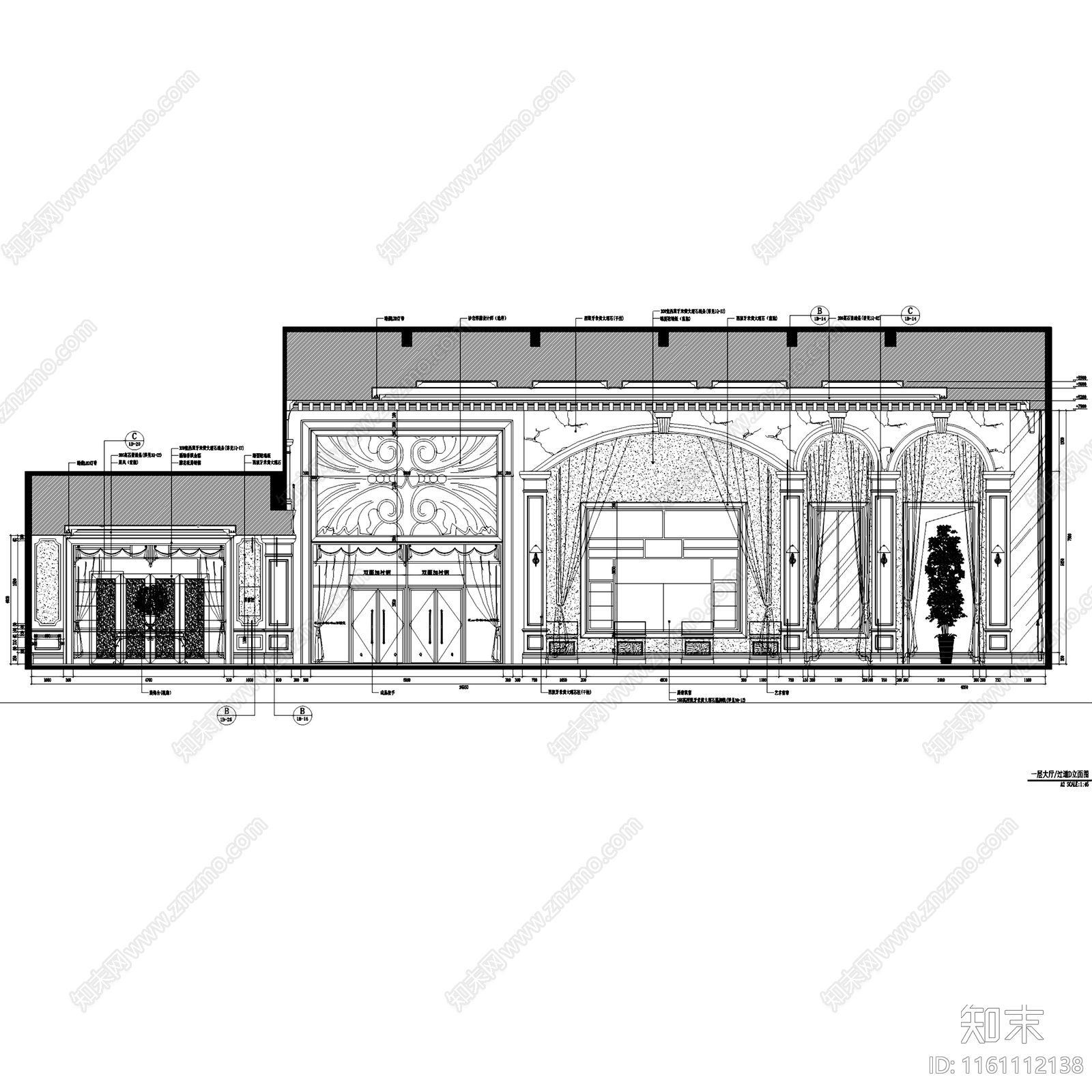 欧式常州大名城售楼处室内工装cad施工图下载【ID:1161112138】