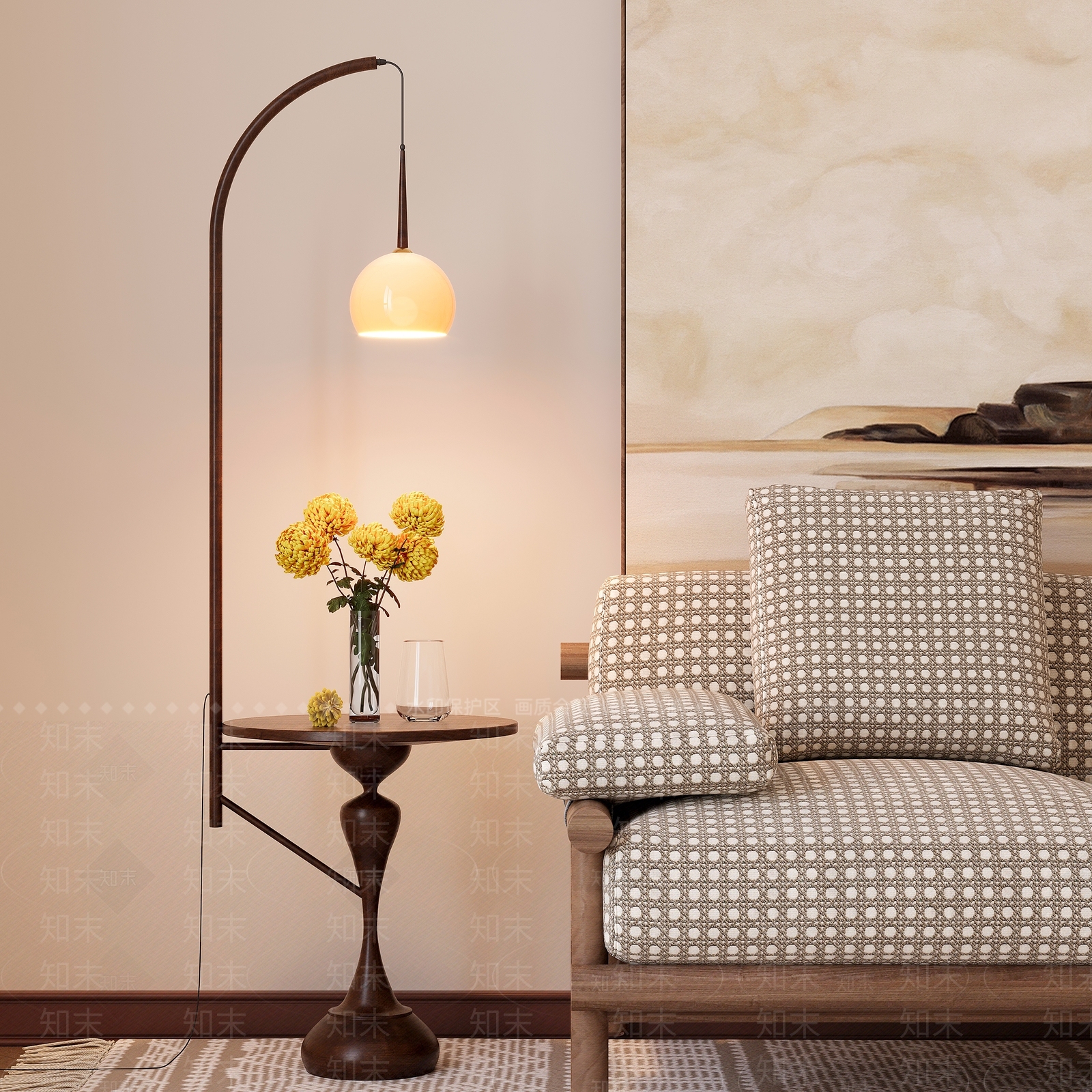 现代复古客厅角几落地灯3D模型下载【ID:1161114357】