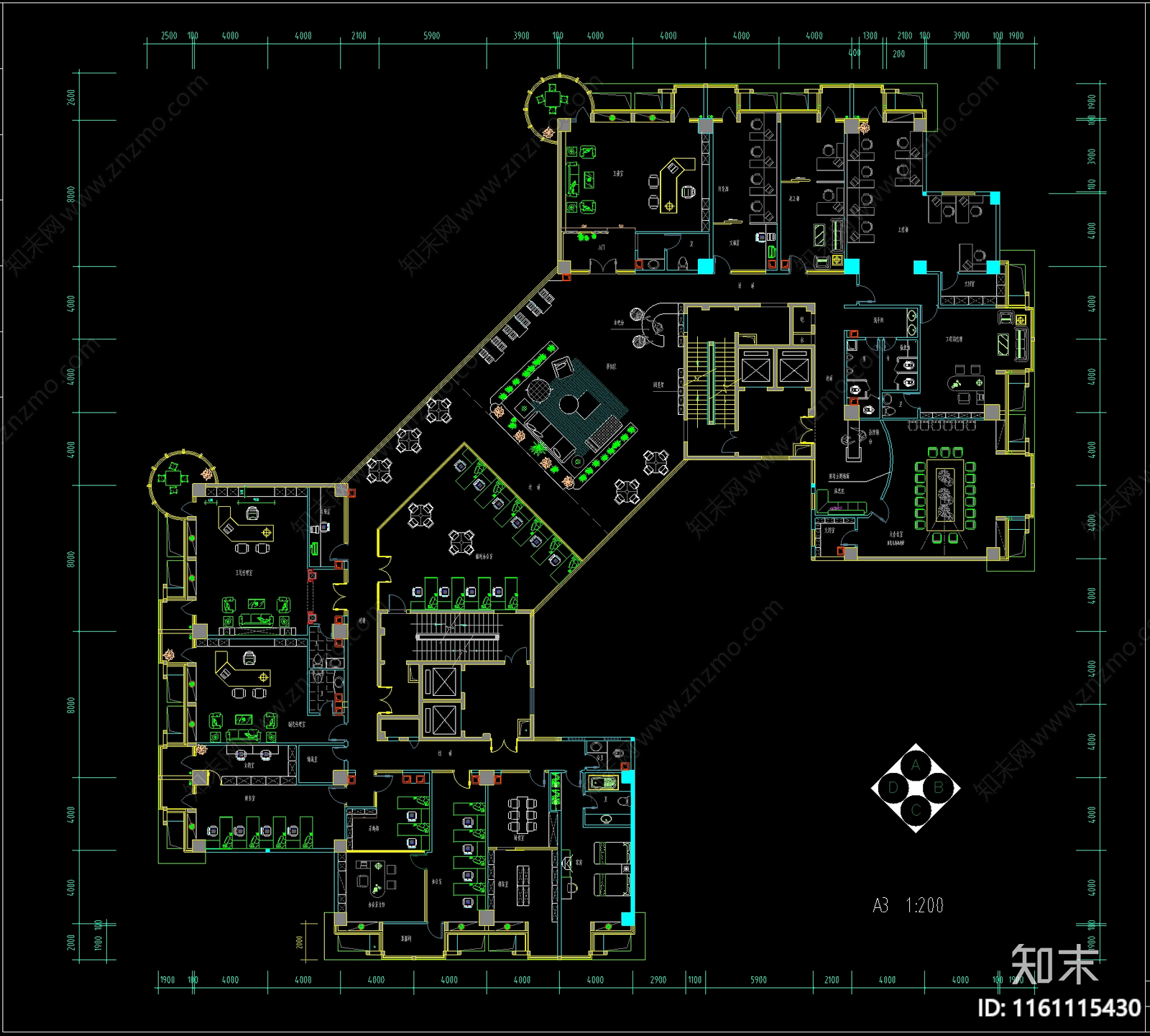 现代办公室公区办公及独立办公室室施工图下载【ID:1161115430】