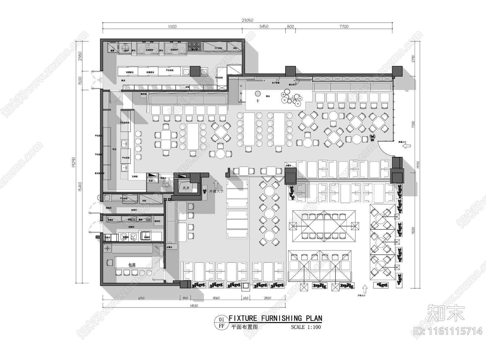 胡桃里音乐餐厅四川菜餐厅酒吧浅葱酒肆平面布置图施工图下载【ID:1161115714】