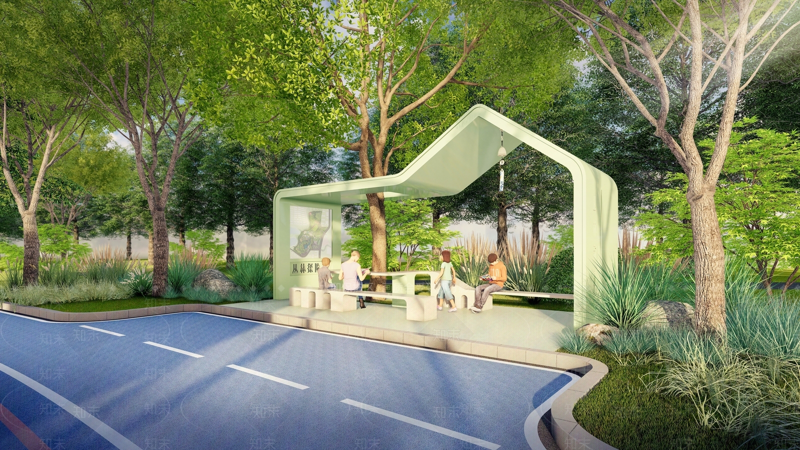 现代森林主题车站站台SU模型下载【ID:1161205254】