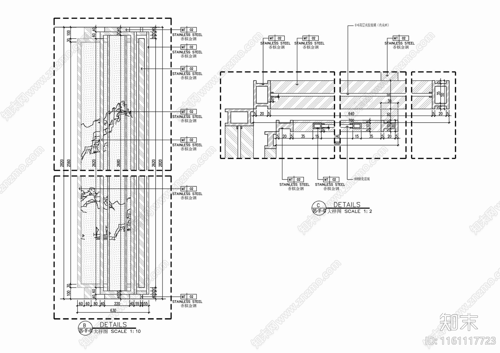 钢化玻璃内夹绢画屏风隔断施工详图cad施工图下载【ID:1161117723】