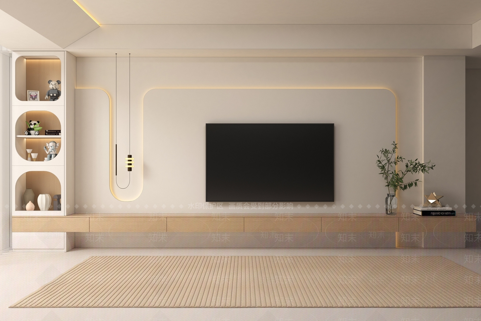 现代奶油风电视背景墙3D模型下载【ID:1161118403】