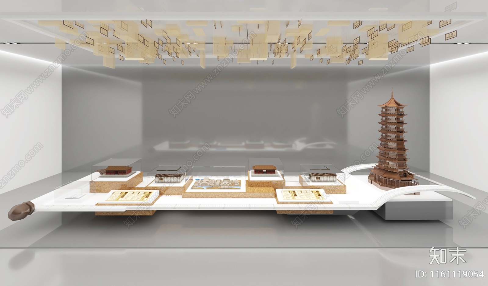 现代传统建筑文化卷轴展台3D模型下载【ID:1161119054】