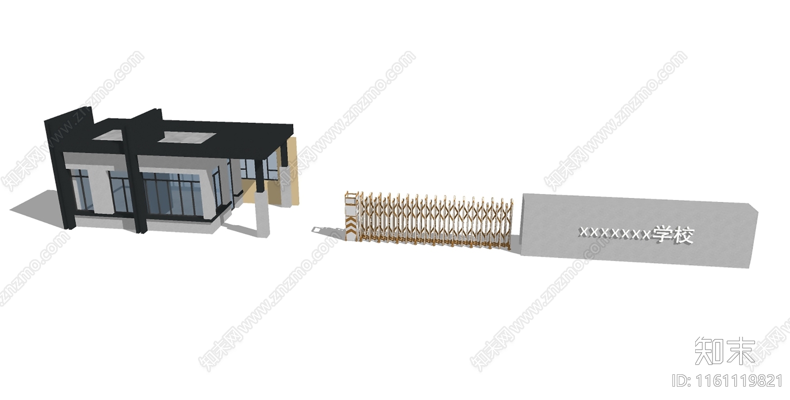 现代学校入口大门SU模型下载【ID:1161119821】
