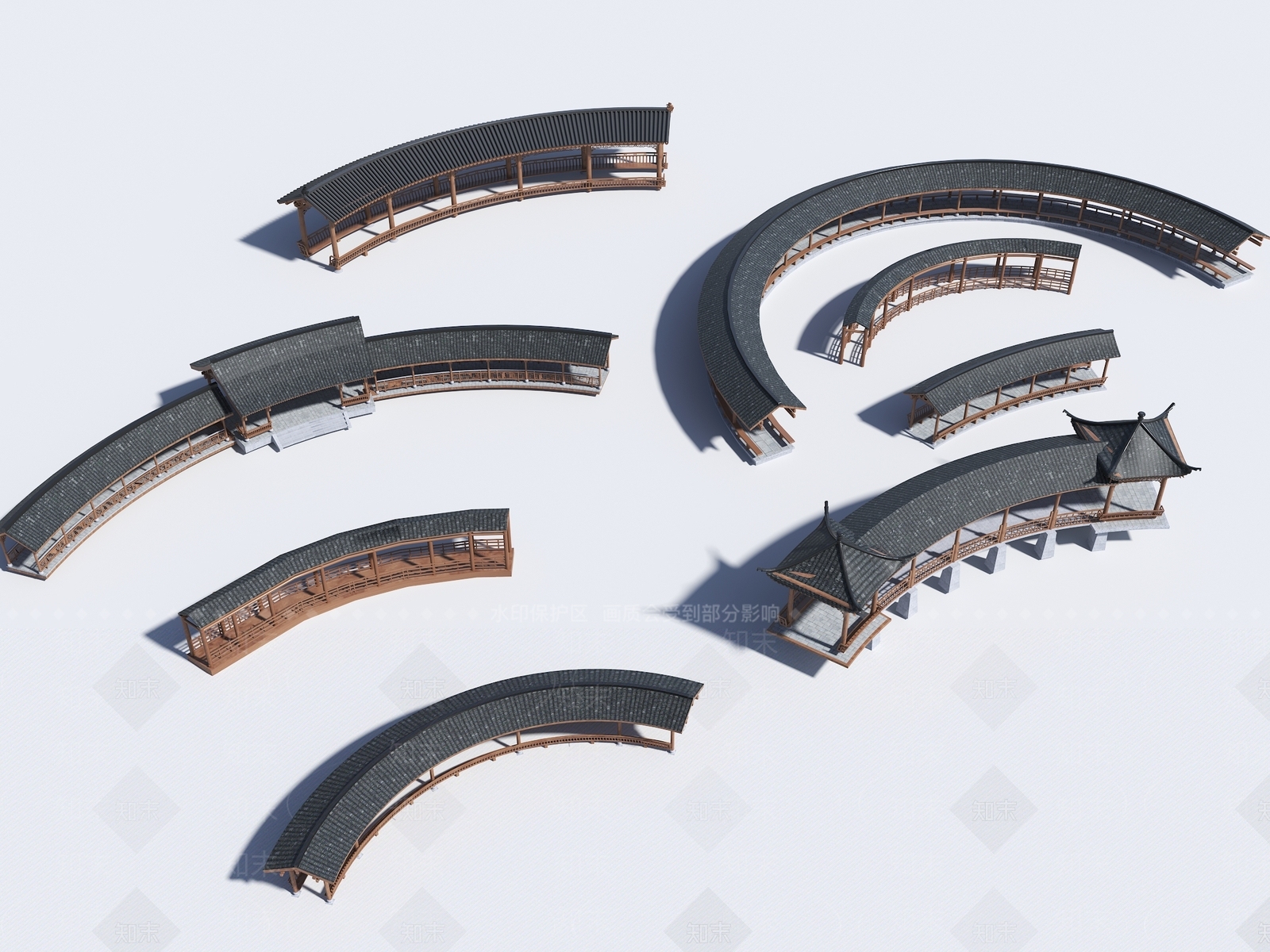 中式弧形连廊3D模型下载【ID:1161120516】