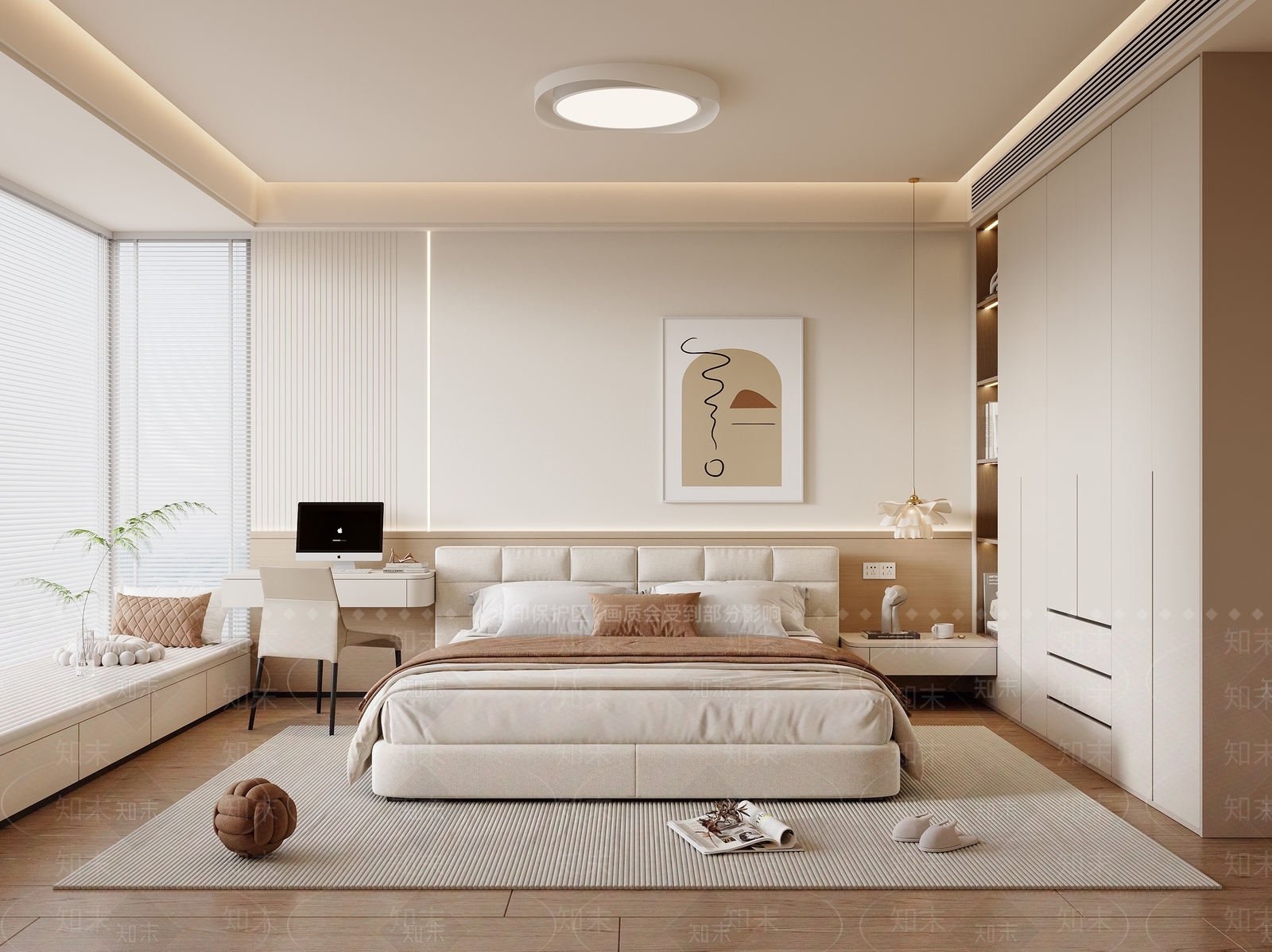 现代奶油风卧室3D模型下载【ID:1161122767】