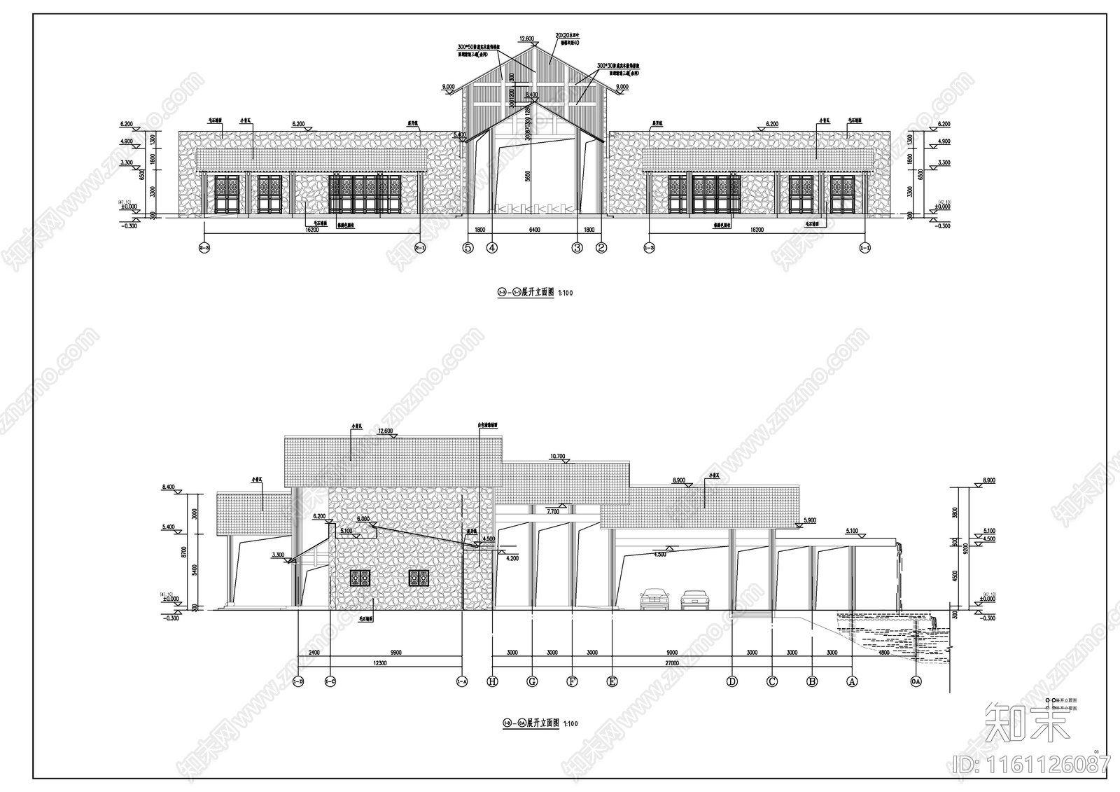 某景区仿古风格旅游中心建施图cad施工图下载【ID:1161126087】