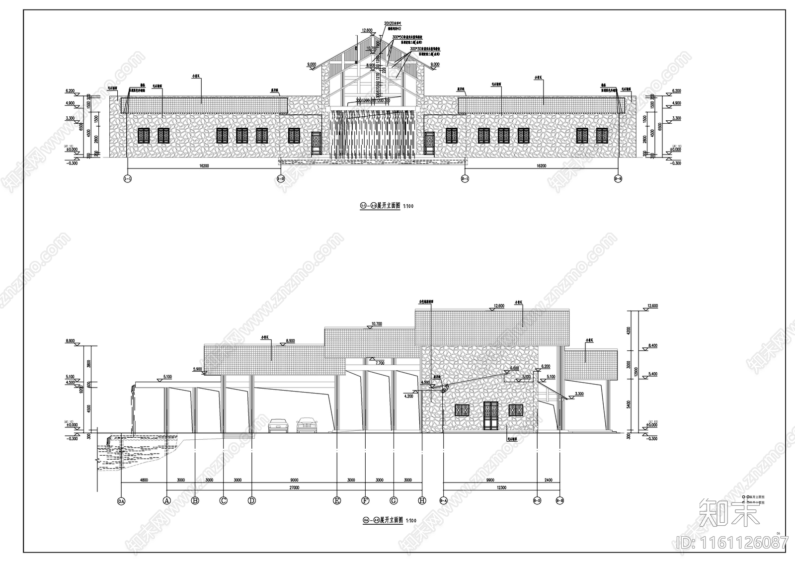 某景区仿古风格旅游中心建施图cad施工图下载【ID:1161126087】