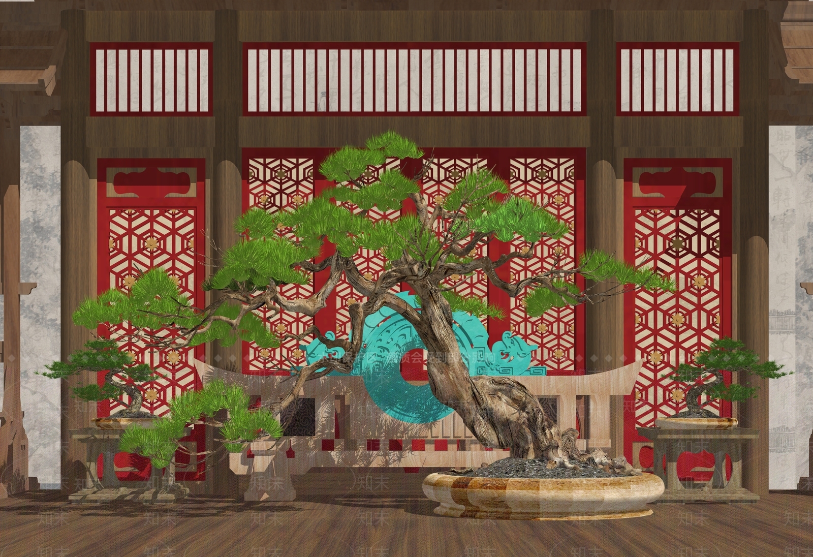 中式松树盆景造型松SU模型下载【ID:1161127192】