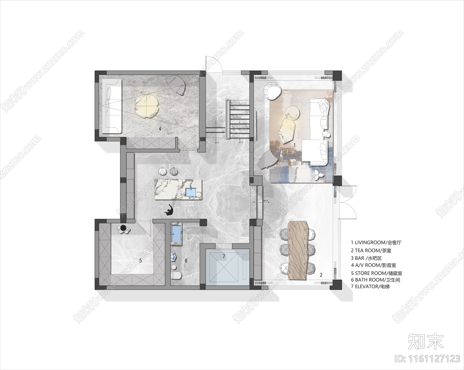 PSD免抠室内彩平图下载【ID:1161127123】