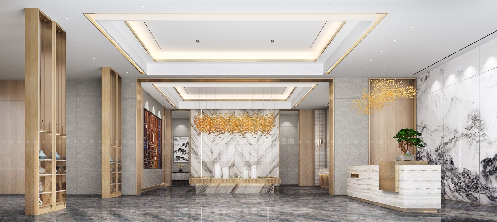 新中式售楼部沙盘接待区3D模型下载【ID:1161128299】