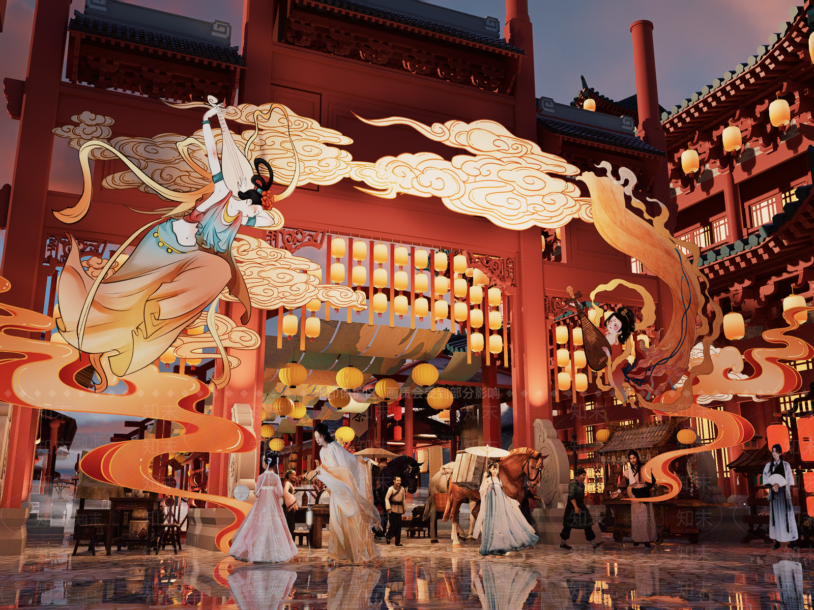 中式古镇国潮古风灯会古风集市商业街SU模型下载【ID:1161131404】