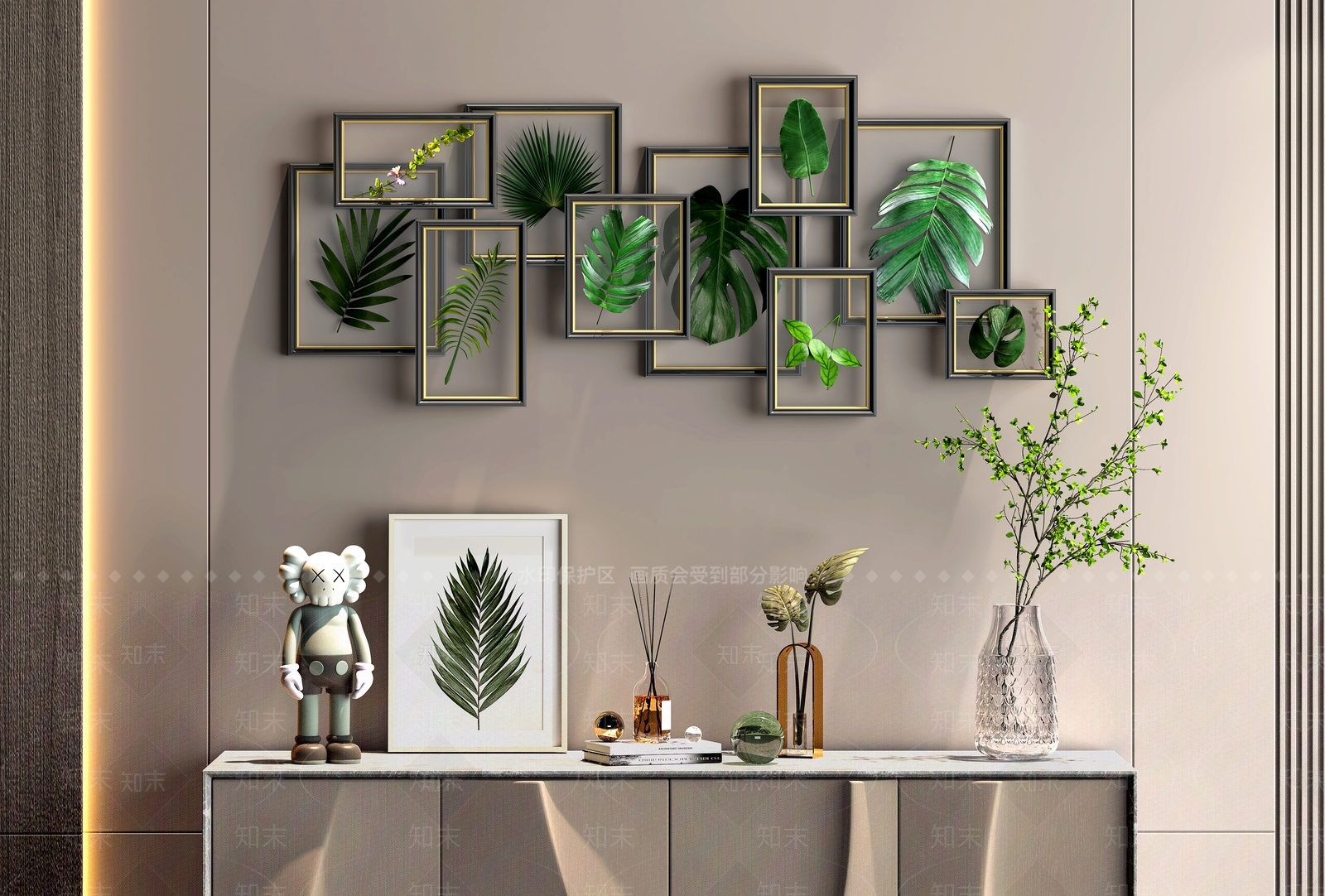 现代玄关墙挂植物壁画3D模型下载【ID:1161131674】