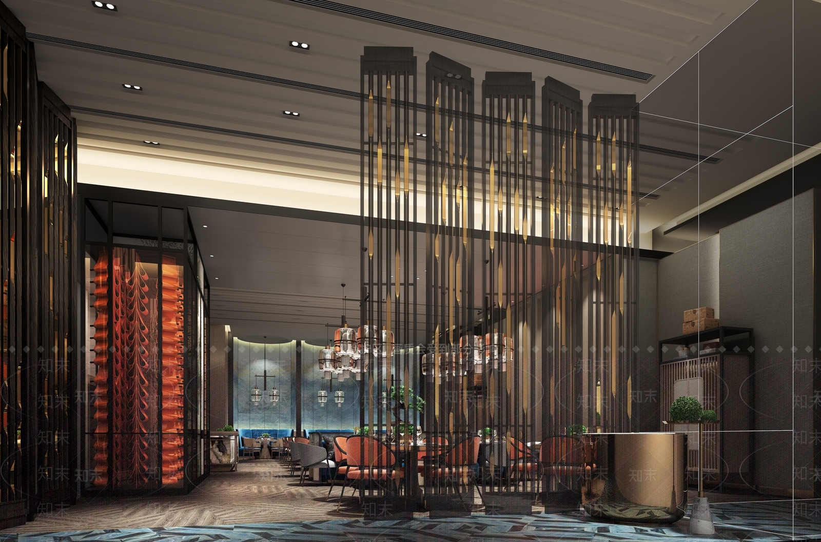 新中式酒店餐厅3D模型下载【ID:1161131874】