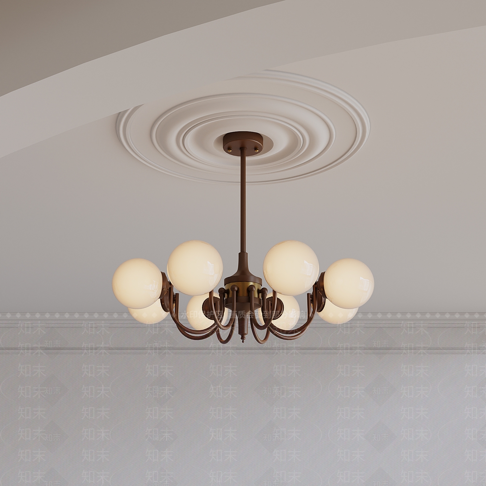法式中古焦糖色魔豆吊灯SU模型下载【ID:1161132822】