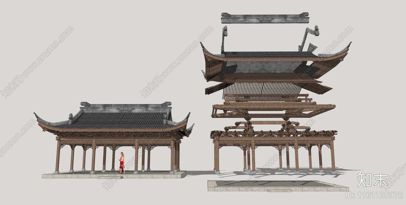 新中式江南古建财神庙亭子SU模型下载【ID:1161135978】