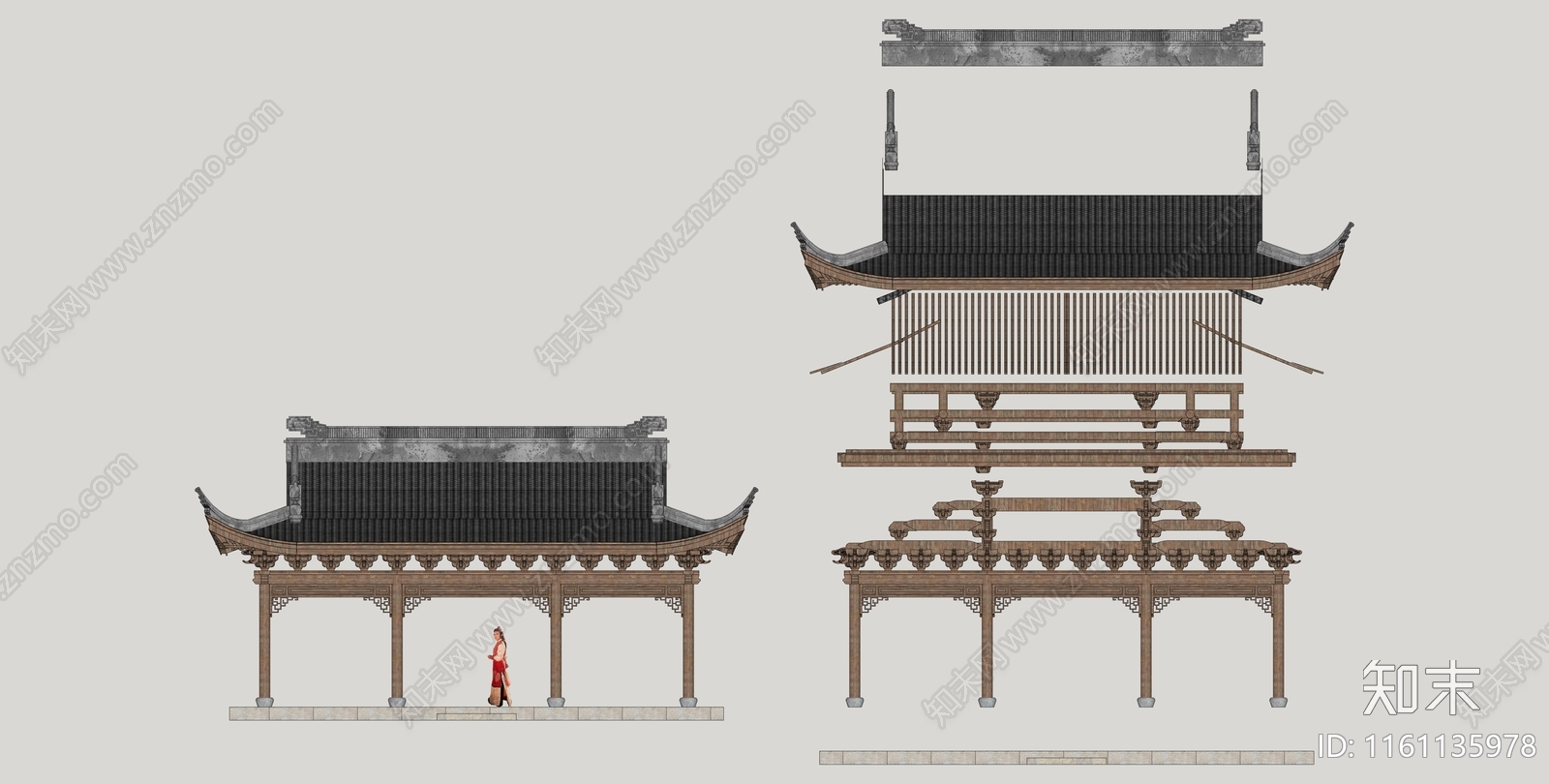 新中式江南古建财神庙亭子SU模型下载【ID:1161135978】