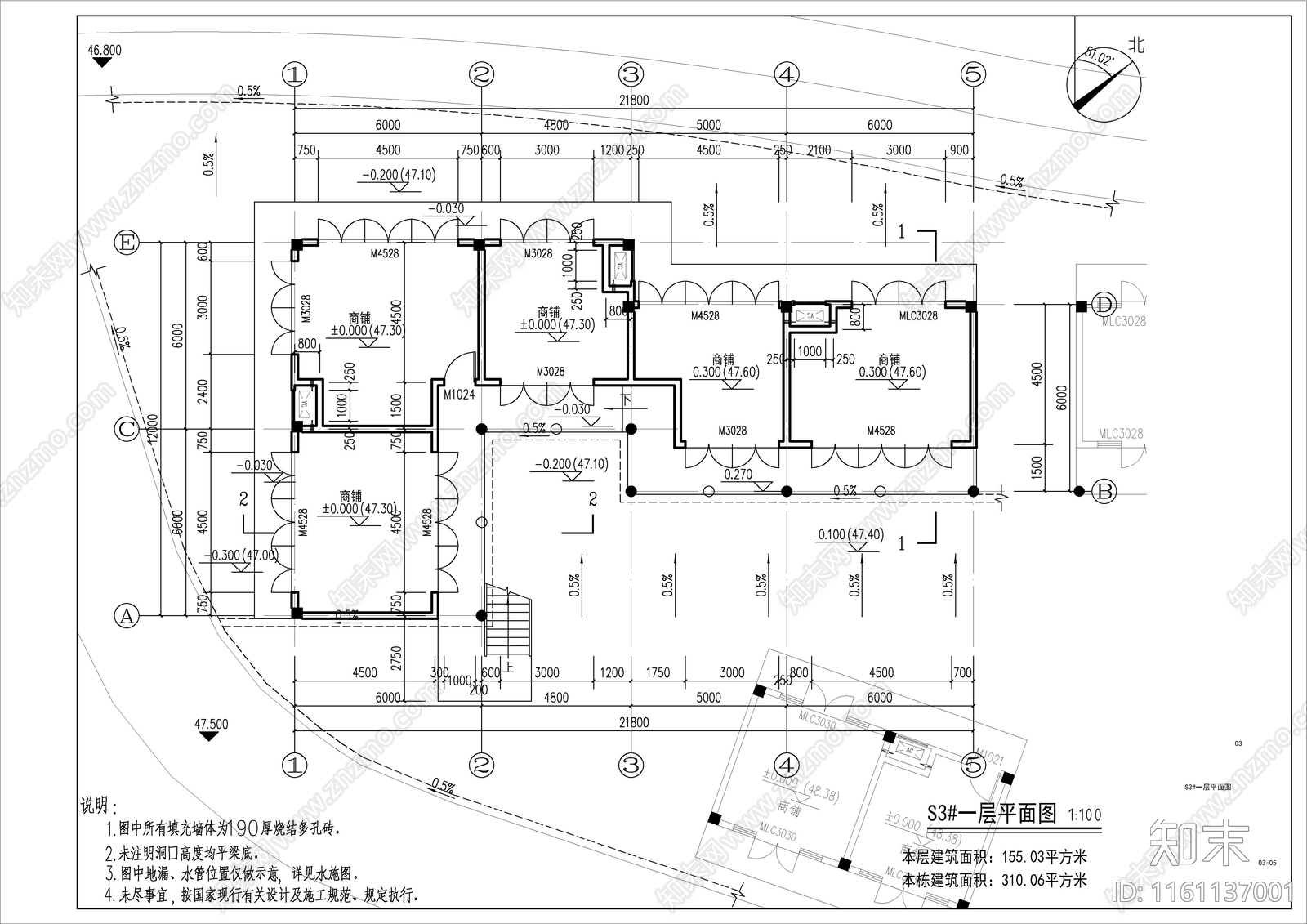 新中式风格二层商业街建cad施工图下载【ID:1161137001】