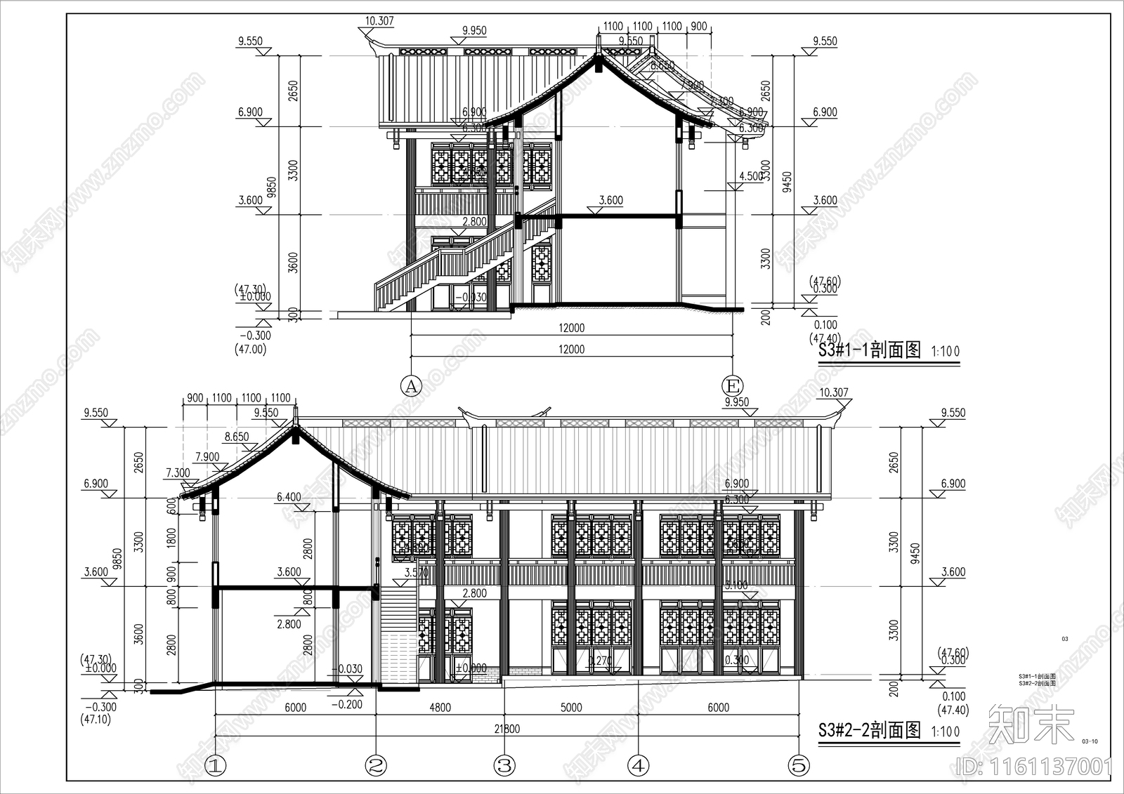 新中式风格二层商业街建cad施工图下载【ID:1161137001】