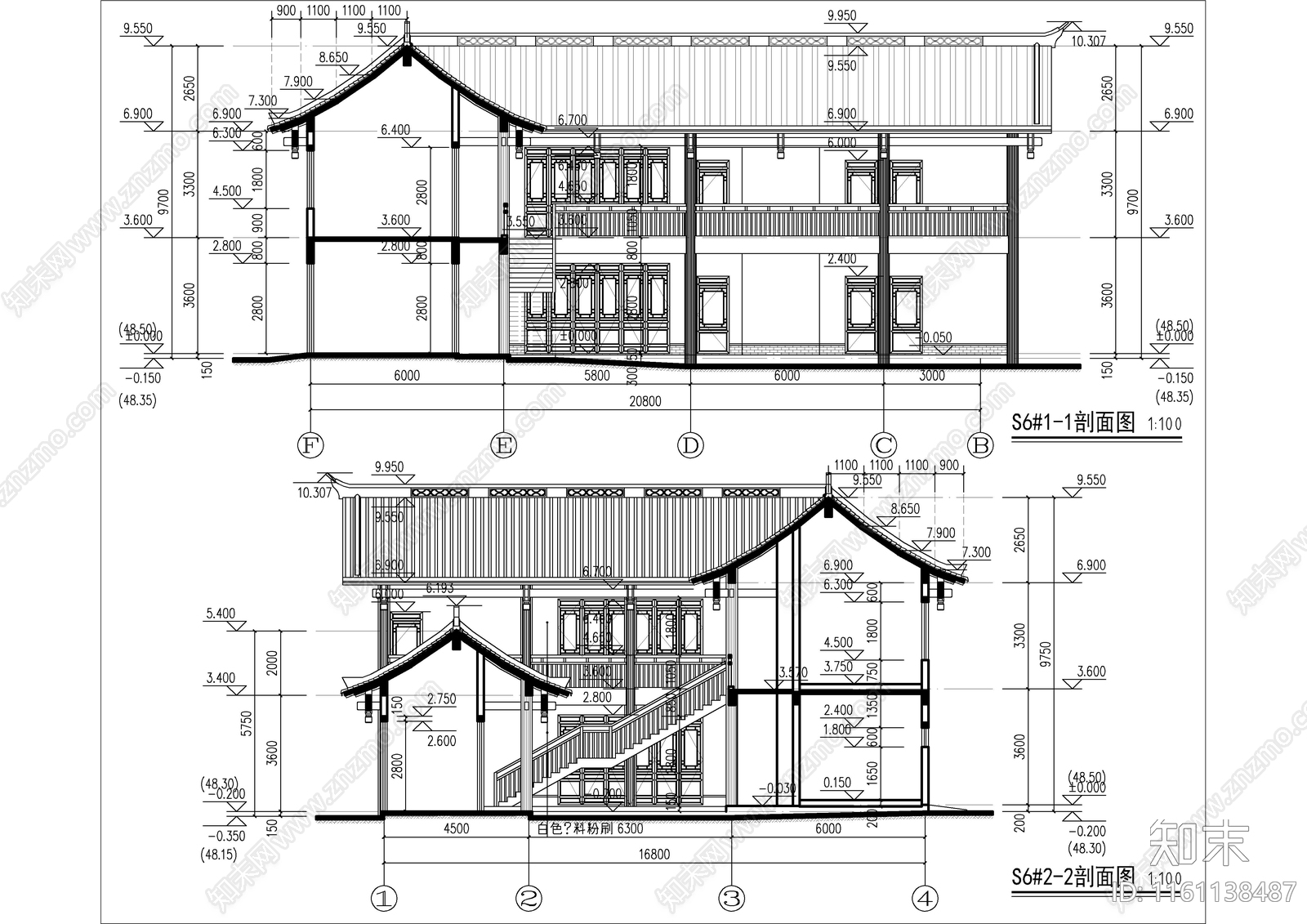 仿古风格二层局部一层商业街建施图cad施工图下载【ID:1161138487】