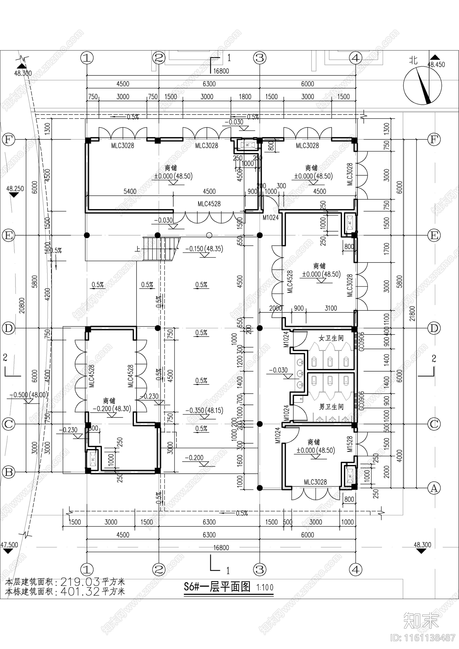 仿古风格二层局部一层商业街建施图cad施工图下载【ID:1161138487】