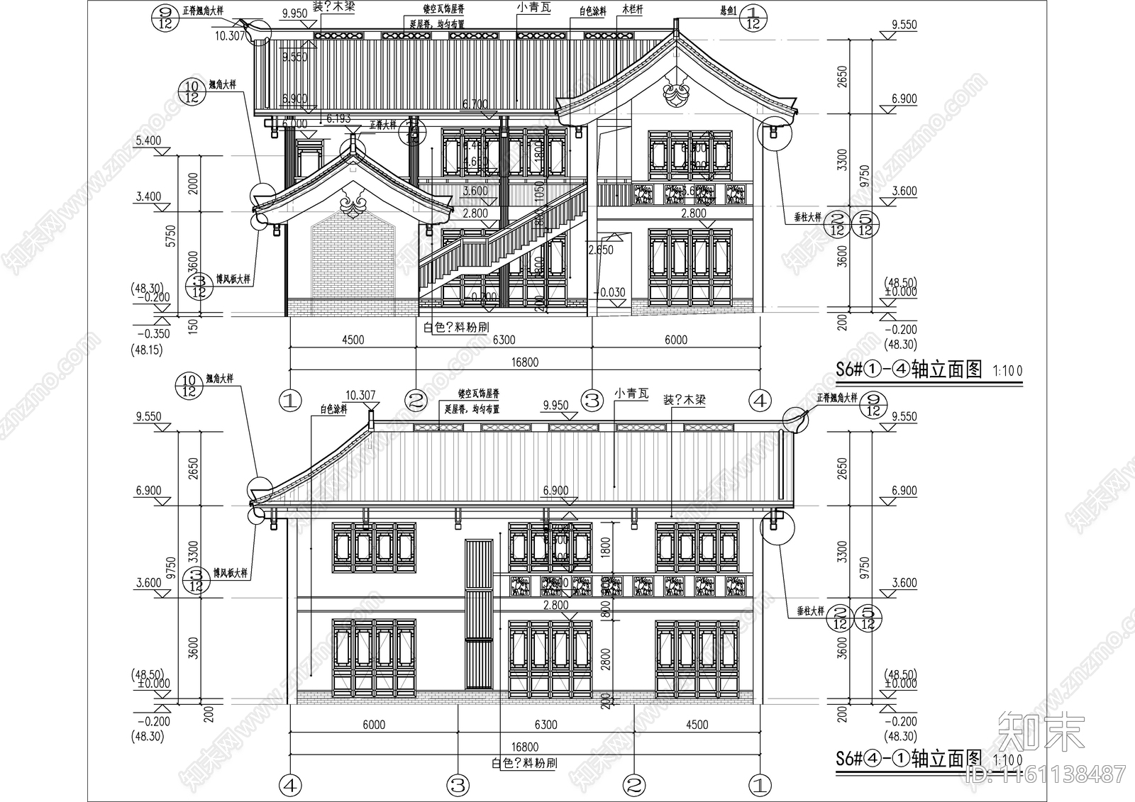 仿古风格二层局部一层商业街建施图cad施工图下载【ID:1161138487】