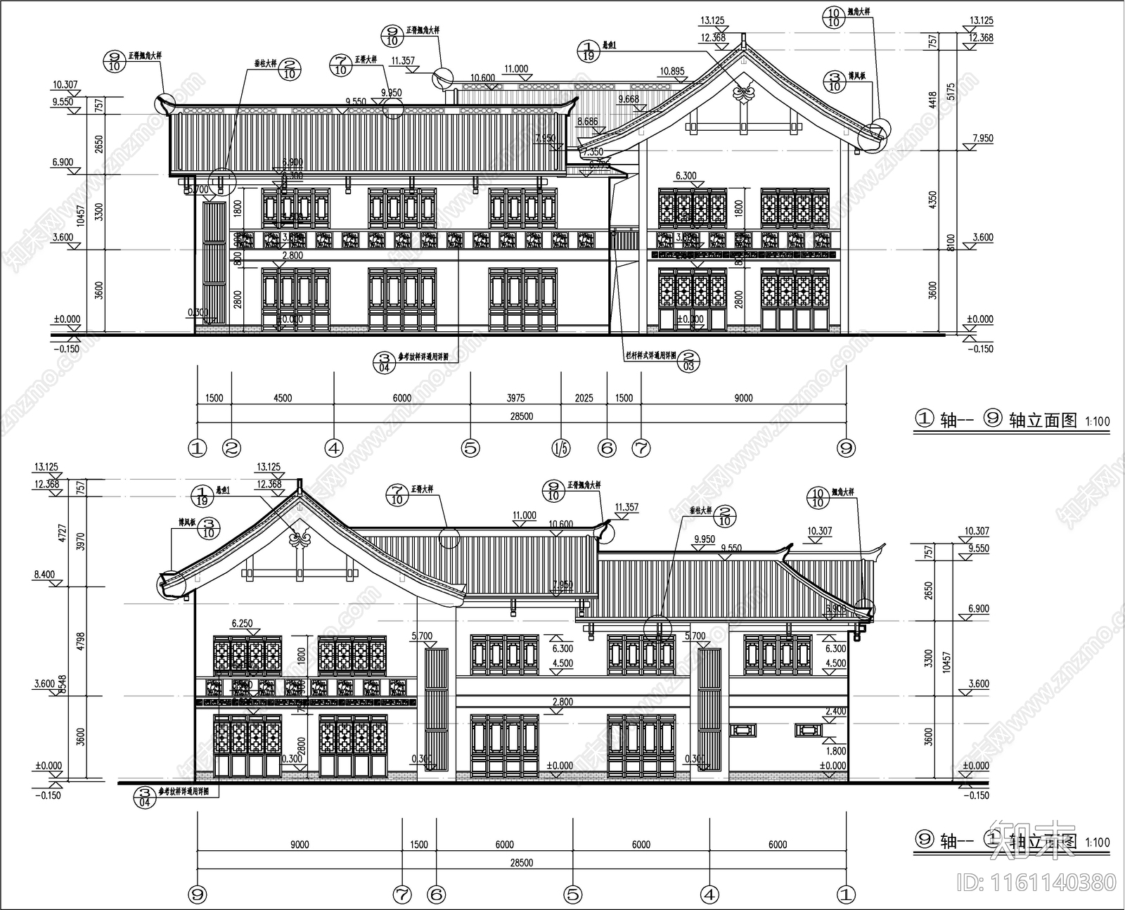 回字形庭院式二层商业街建施图施工图下载【ID:1161140380】