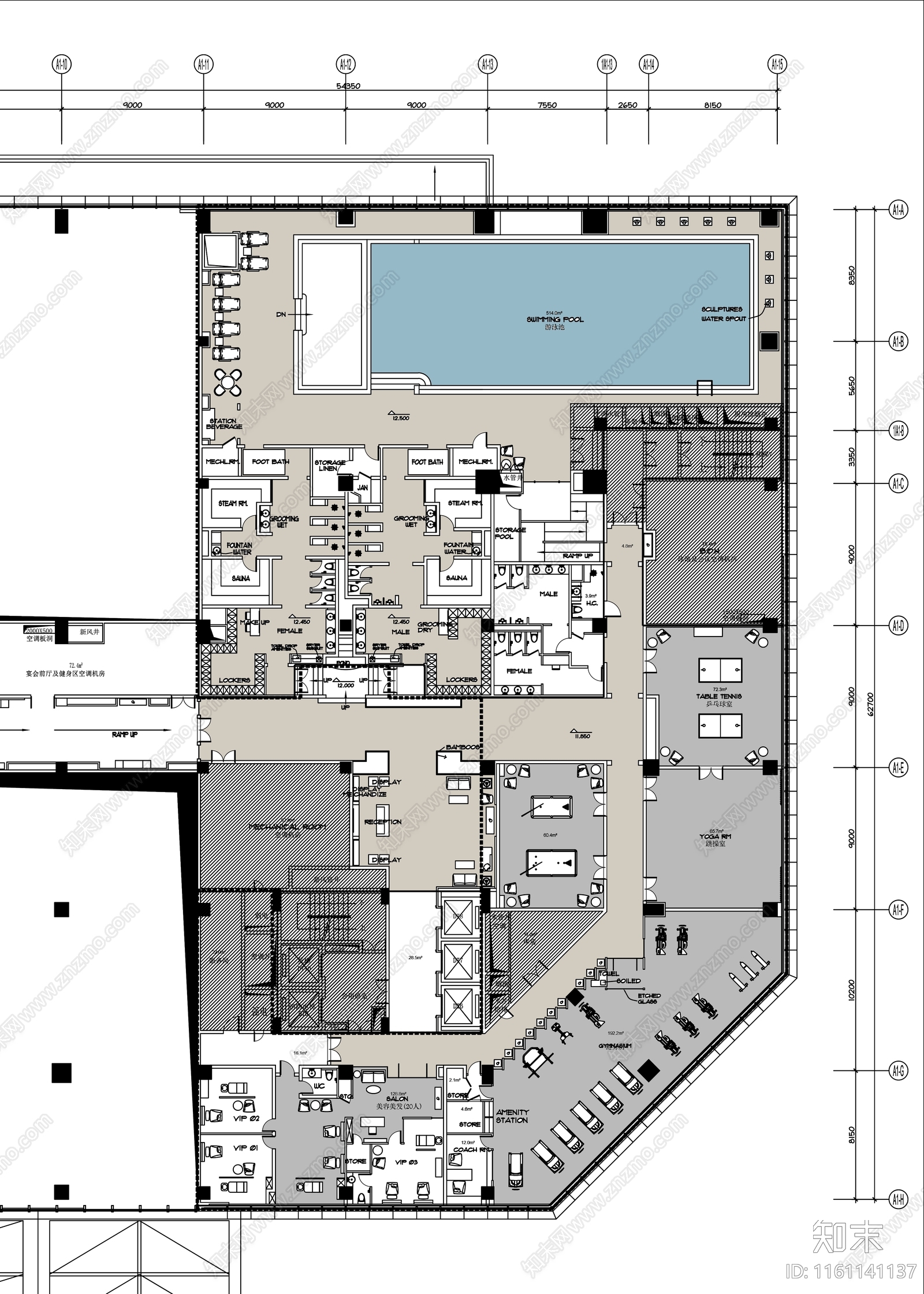 酒店SPA会所平面布置图施工图下载【ID:1161141137】