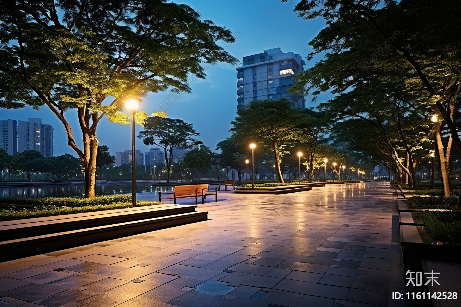 夜晚小区道路外景贴图下载【ID:1161142528】