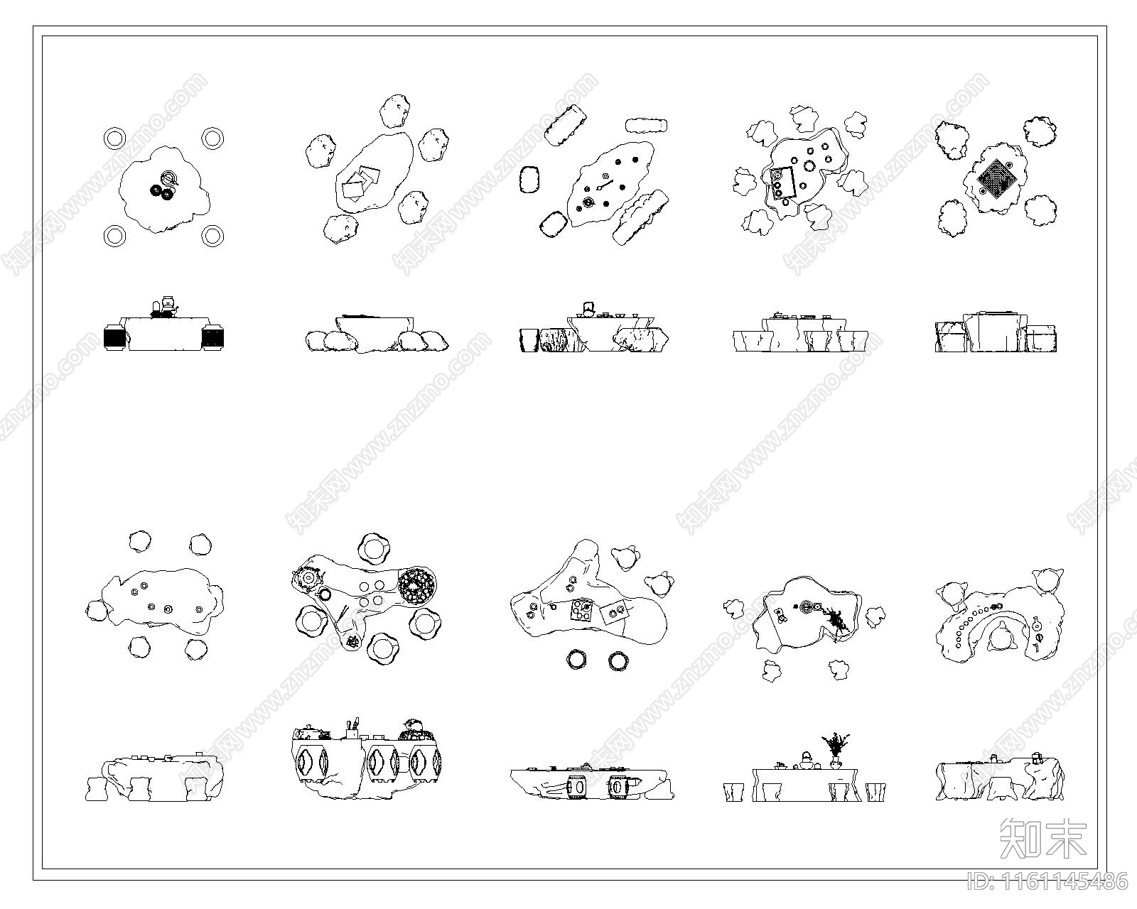 中式根雕茶几施工图下载【ID:1161145486】