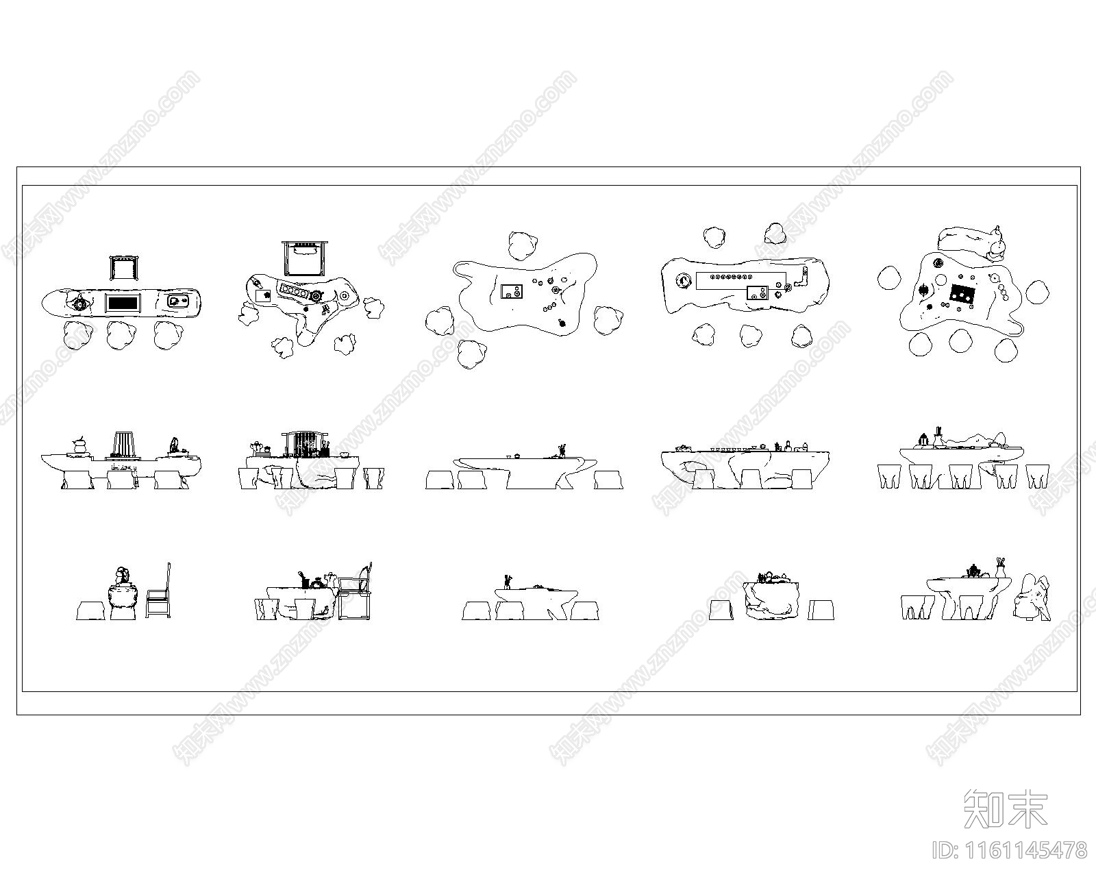 中式根雕茶几施工图下载【ID:1161145478】