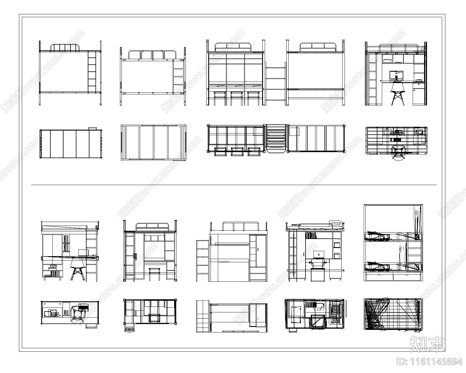 现代宿舍床施工图下载【ID:1161145694】