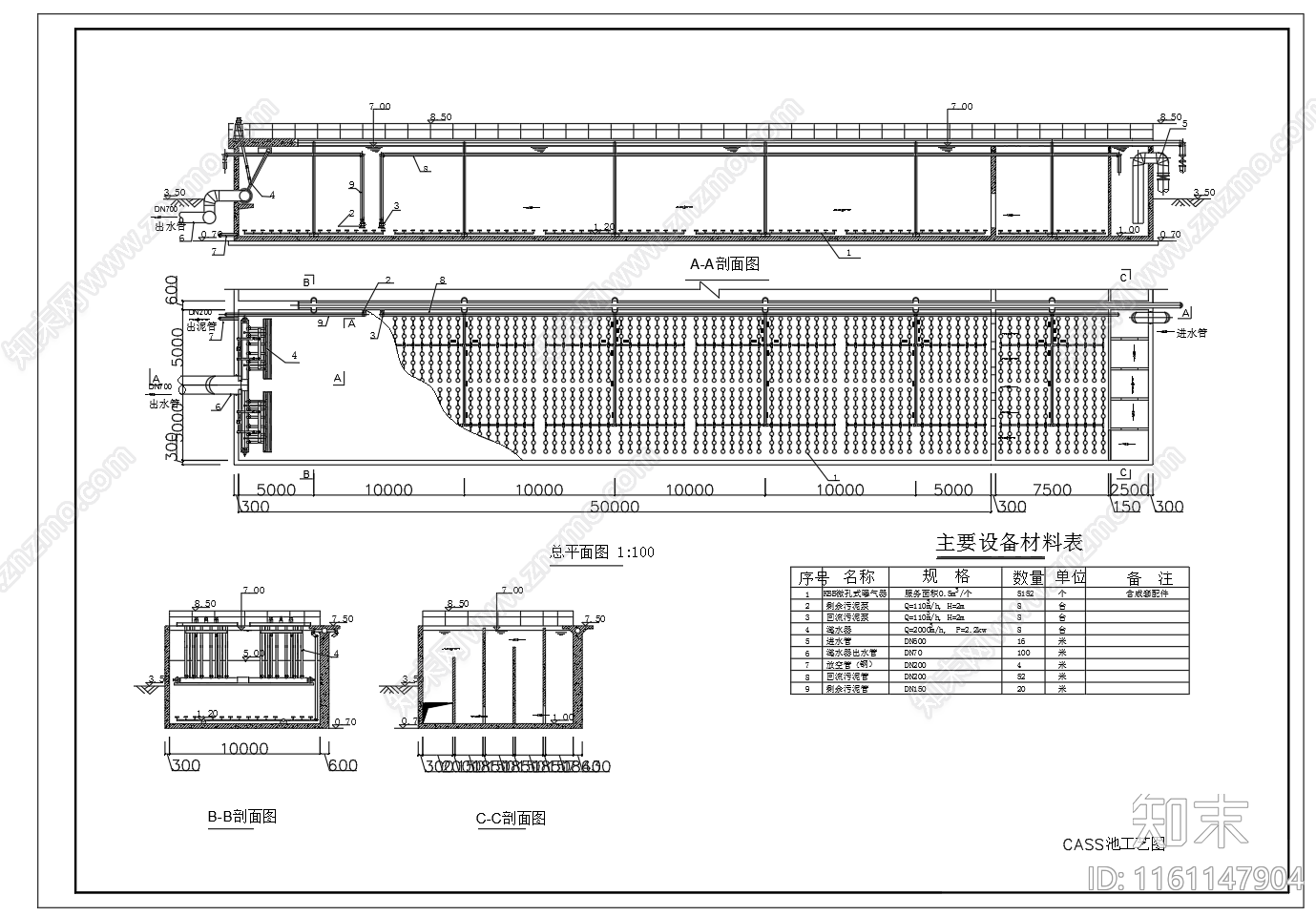 污水处理CASS池平面剖面图施工图下载【ID:1161147904】