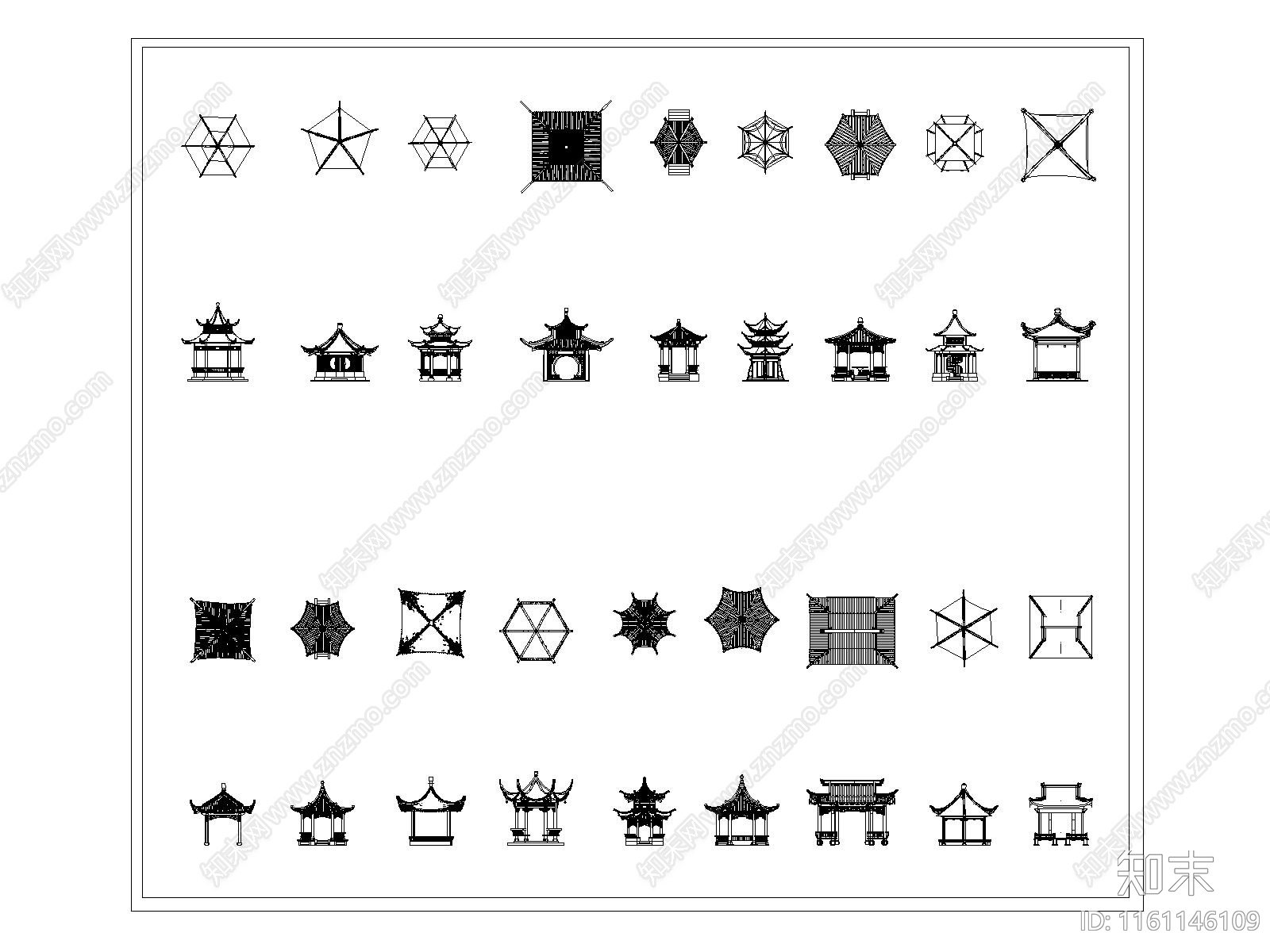 中式仿古亭子施工图下载【ID:1161146109】