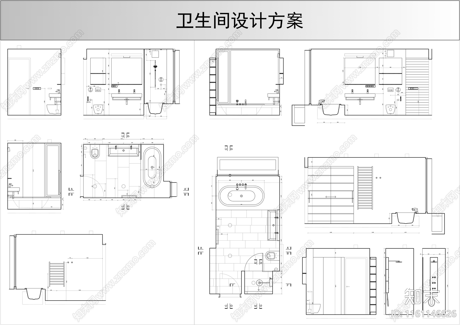 卫生间设施cad施工图下载【ID:1161146626】