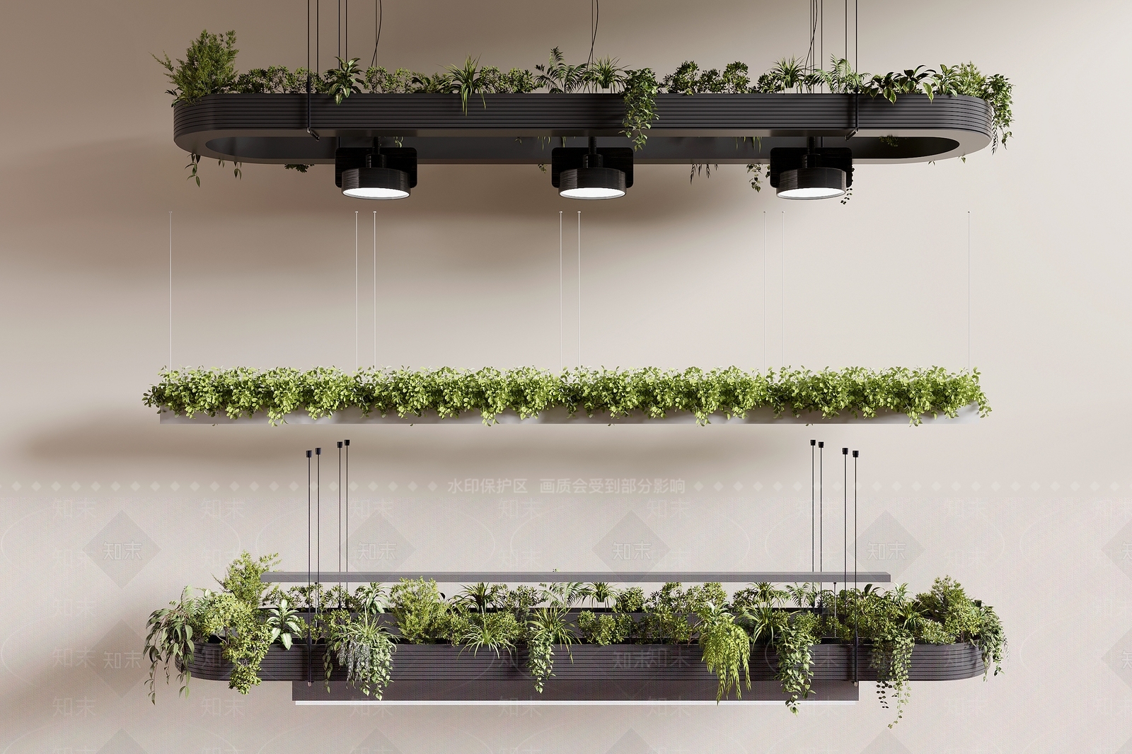现代绿植吊灯3D模型下载【ID:1161147387】
