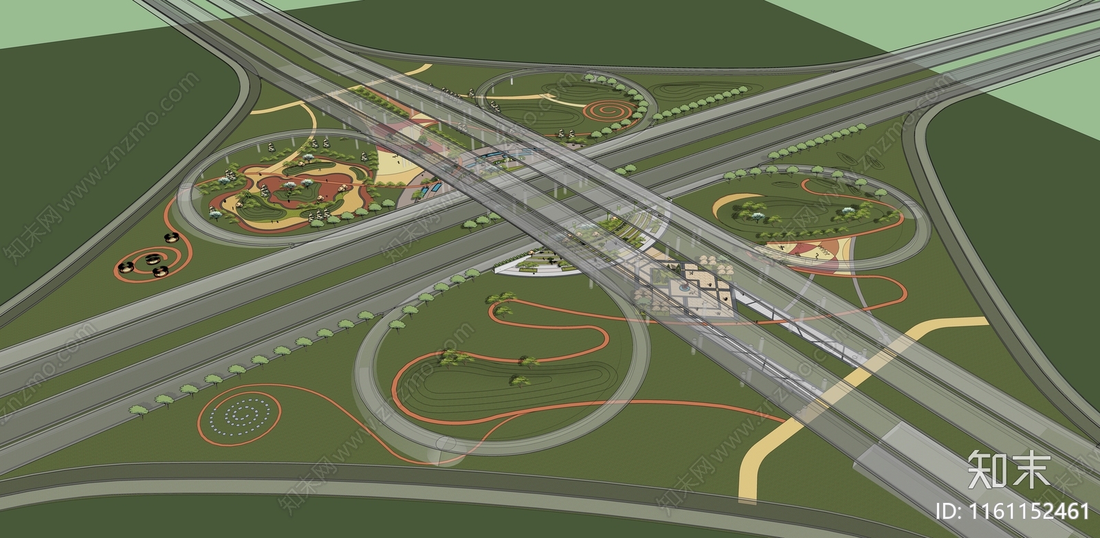 现代风格高架桥下公园景观SU模型下载【ID:1161152461】
