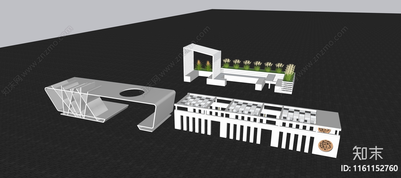 现代景观廊架SU模型下载【ID:1161152760】