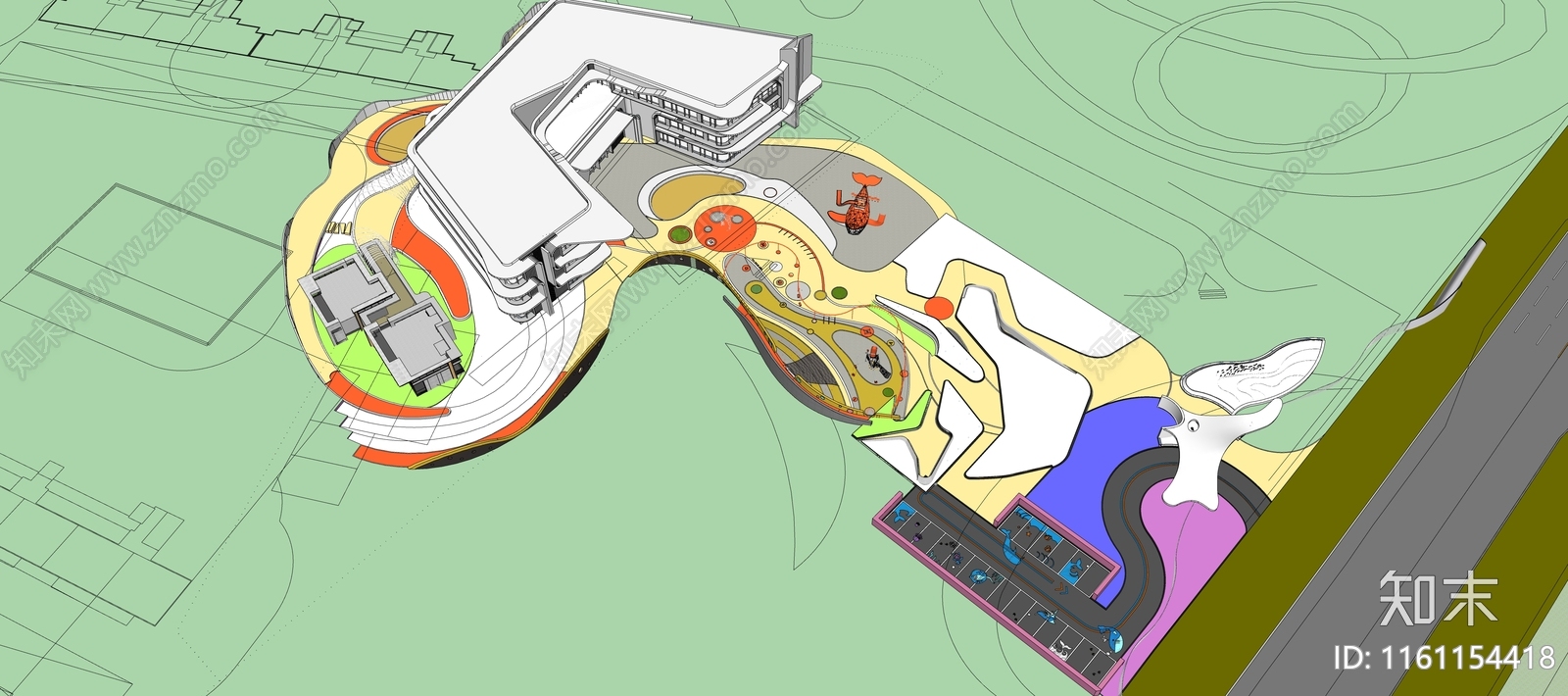 现代风格售楼处建筑SU模型下载【ID:1161154418】