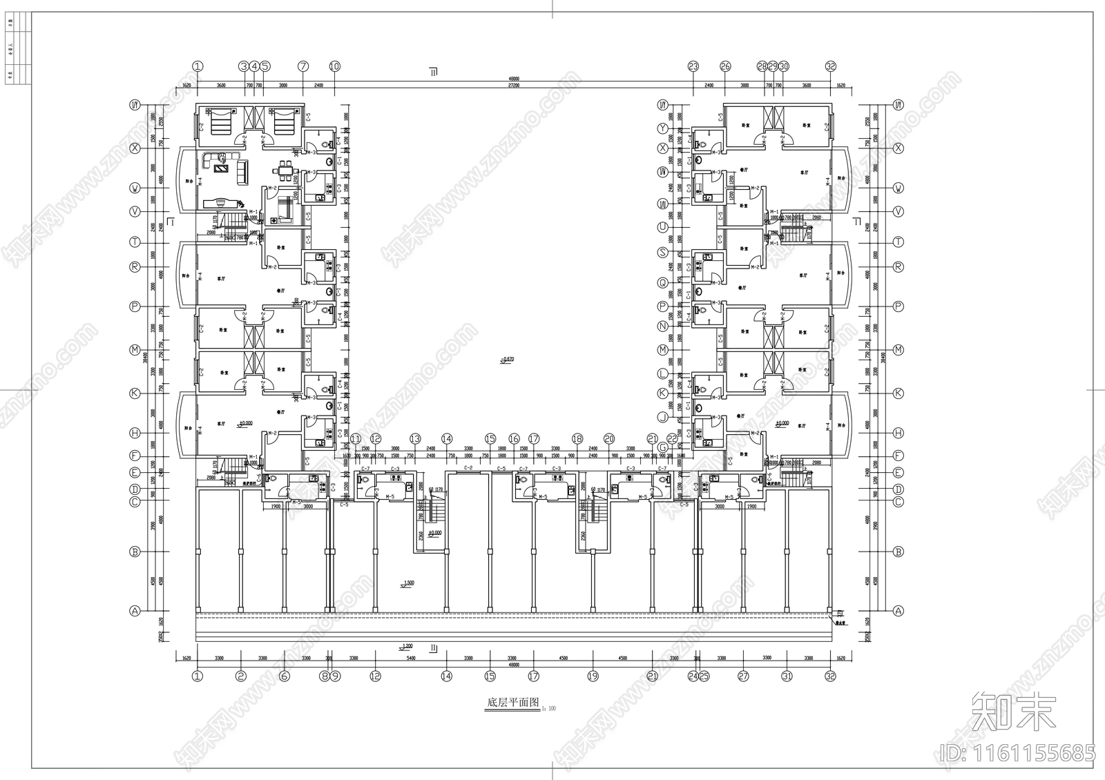 U型六层商住楼建筑扩初图cad施工图下载【ID:1161155685】