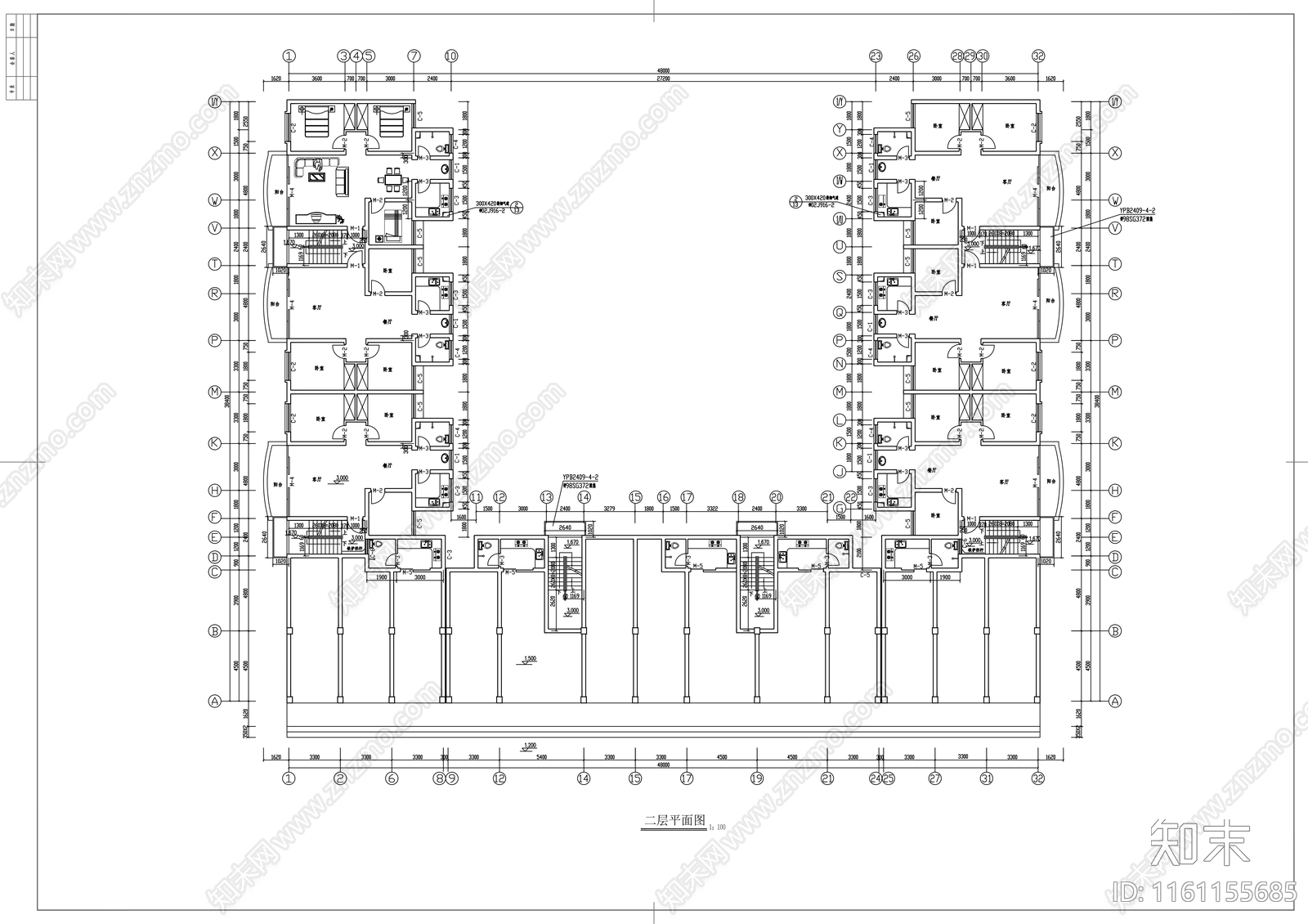 U型六层商住楼建筑扩初图cad施工图下载【ID:1161155685】